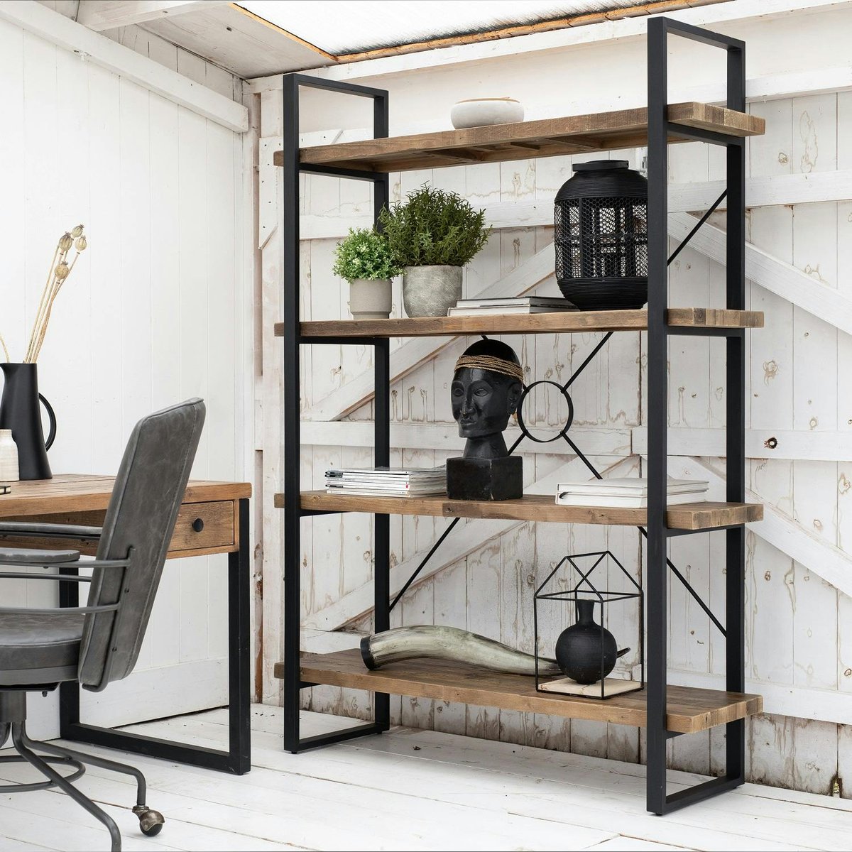 Bibliothèque étagère en bois recyclé et métal BRISBANE bois naturel, PIER IMPORT