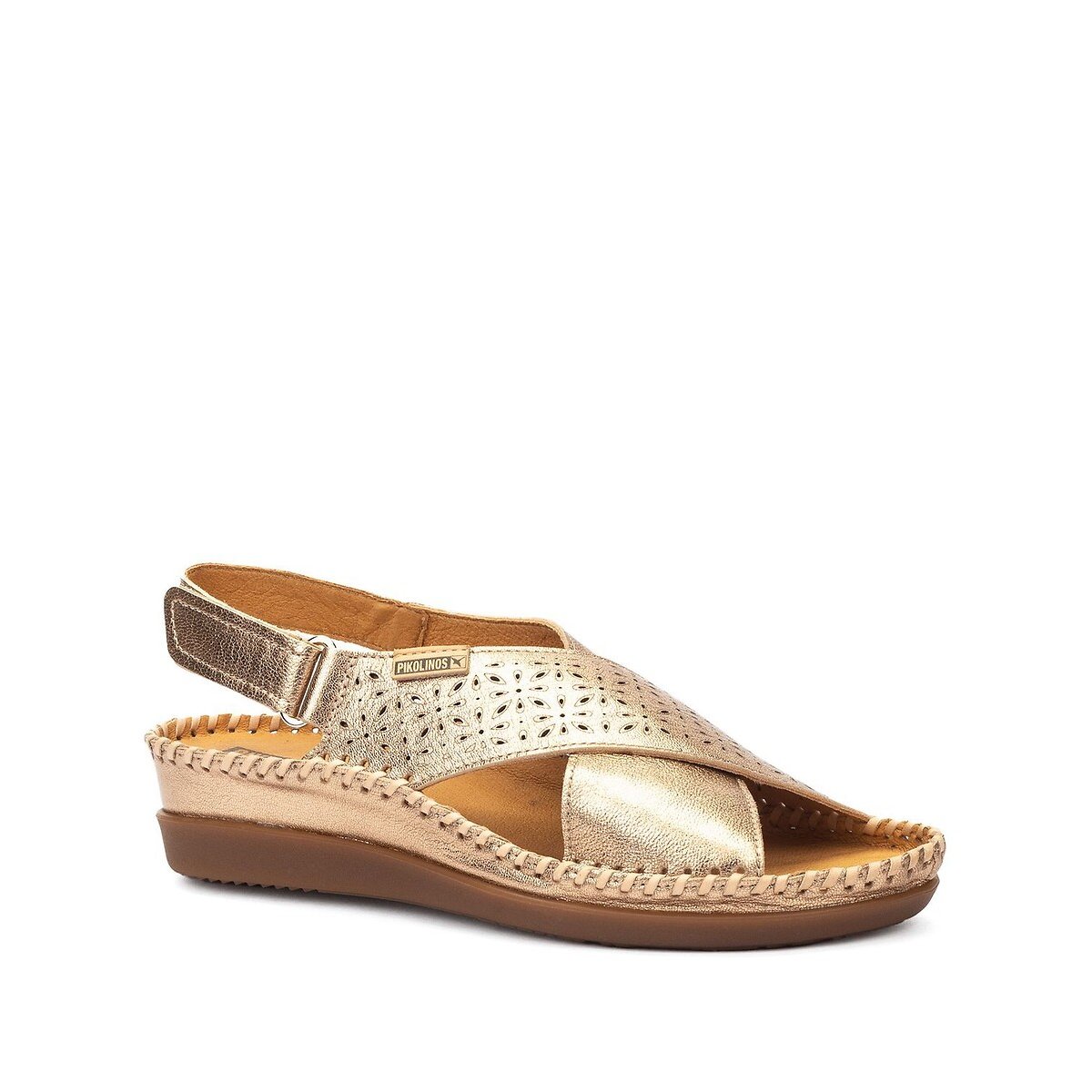 Sandalias de piel cuña media, CADAQUES champán, PIKOLINOS