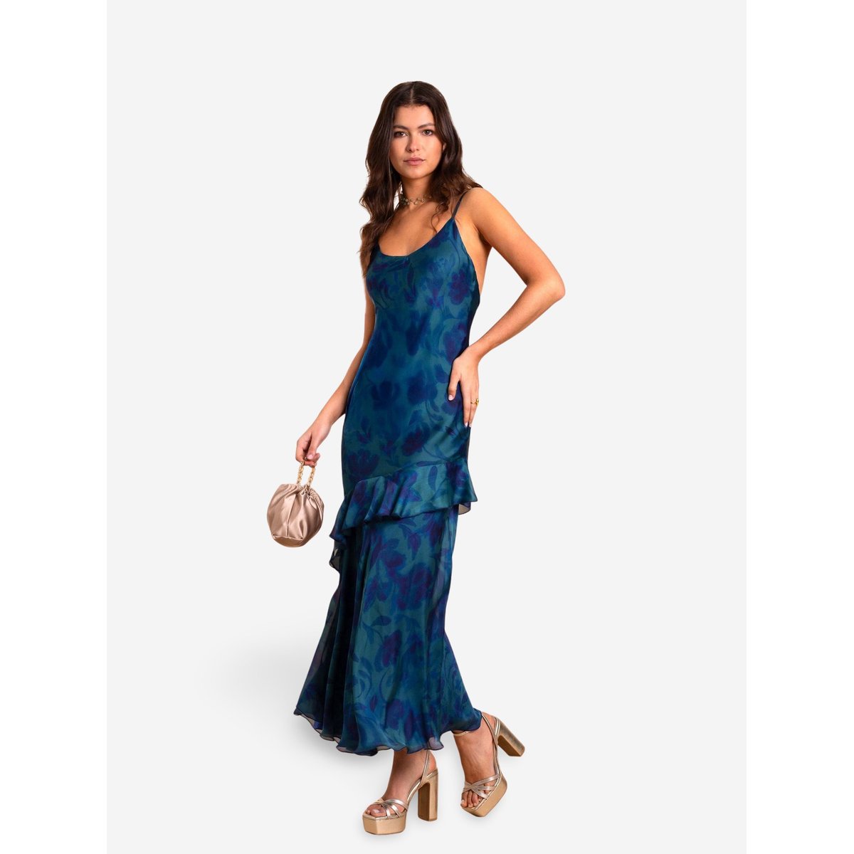 Robe longue nuisette avec volants multicolore, THE-ARE
