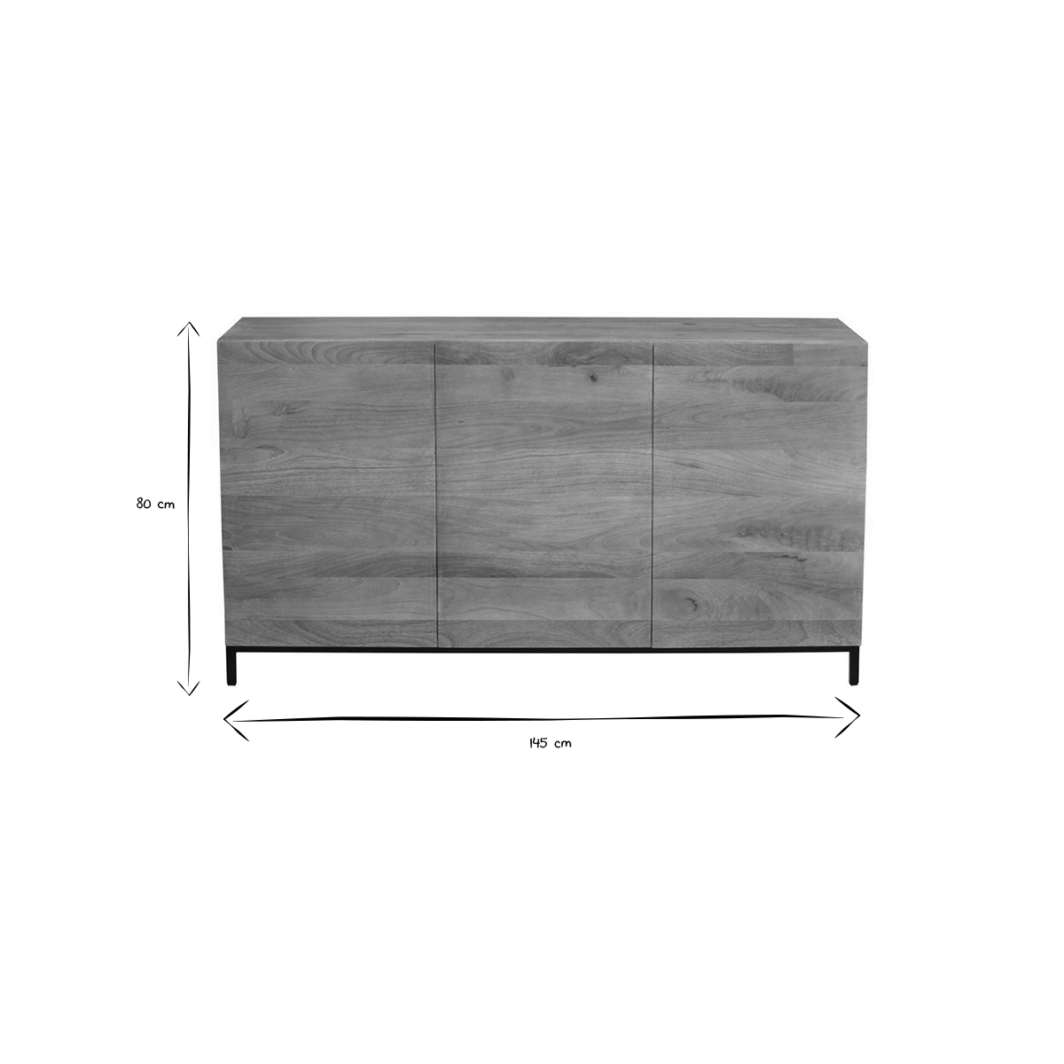 Buffet industriel en bois manguier massif et métal noir 3 portes L145 cm YPSTER bois clair / noir, MILIBOO