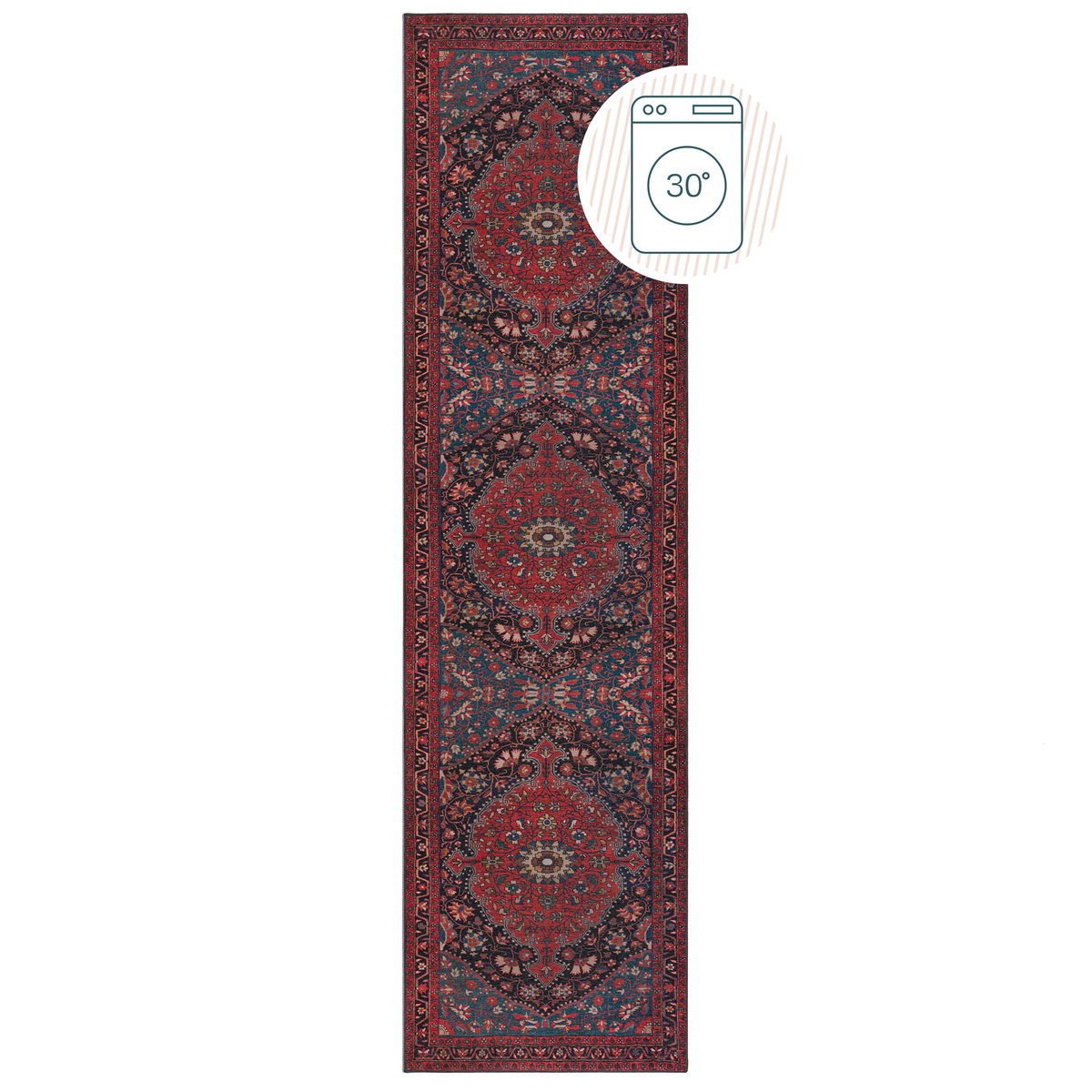 Tapis lavable de couloir MEDALLION rouge, FLAIR RUGS