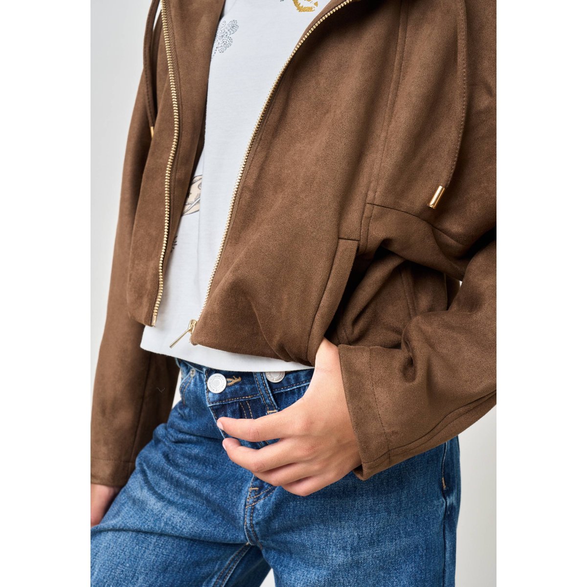 Blouson court bombers fille NAMACI marron clair, DEELUXE