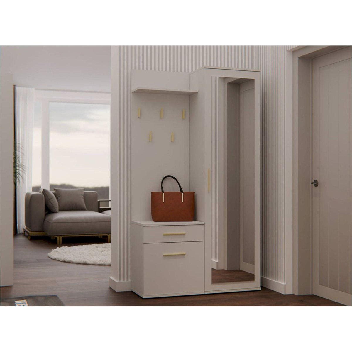 Vestiaire d'entrée avec armoire et miroir cachemire, RECOLLECTION