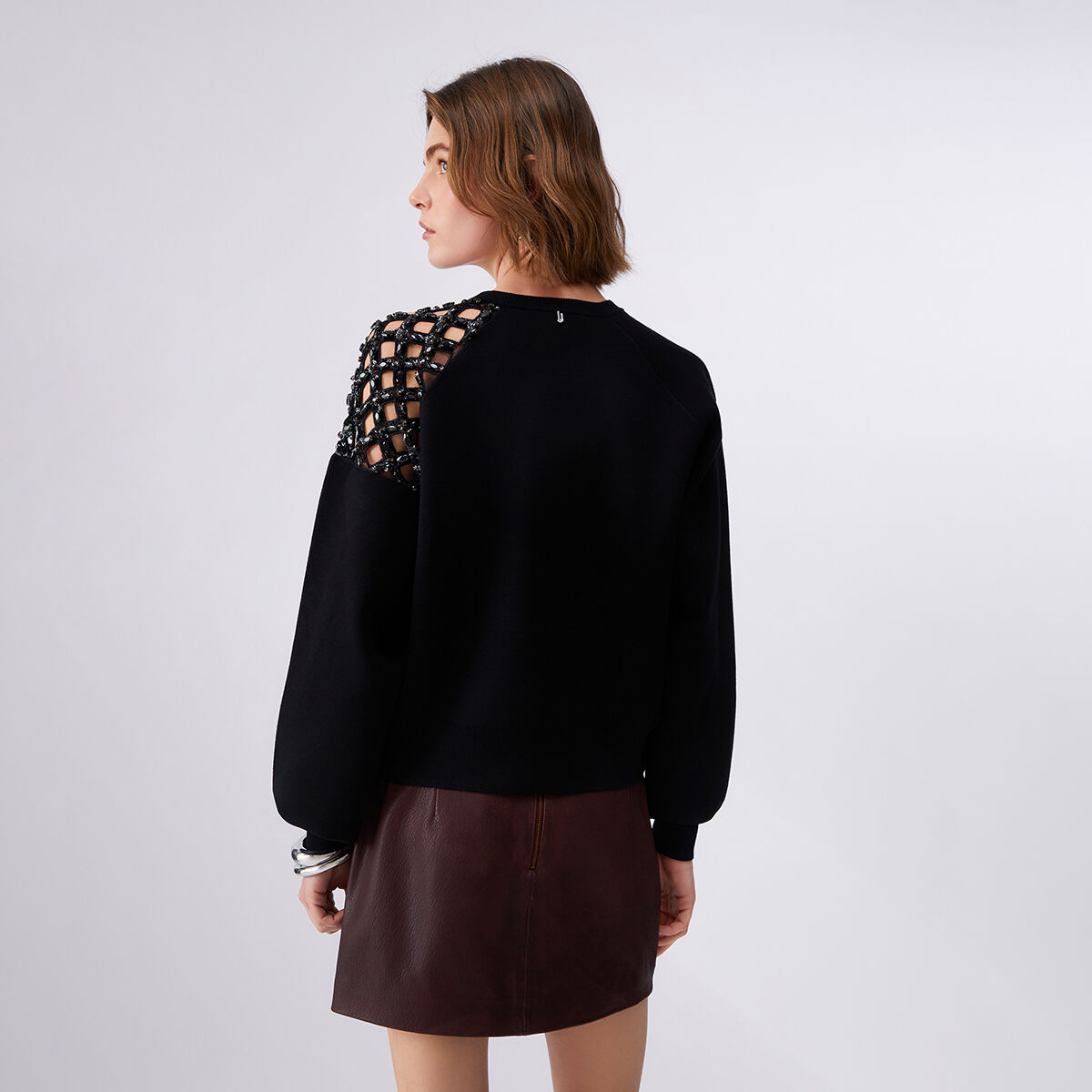 Pull avec broderie de pierres noir, LIU JO