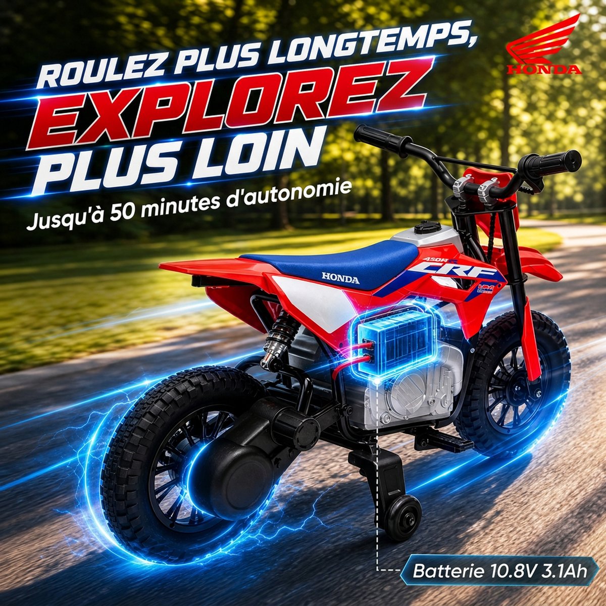 Moto électrique à conducteur assis Acier rouge et bleu, AIYAPLAY