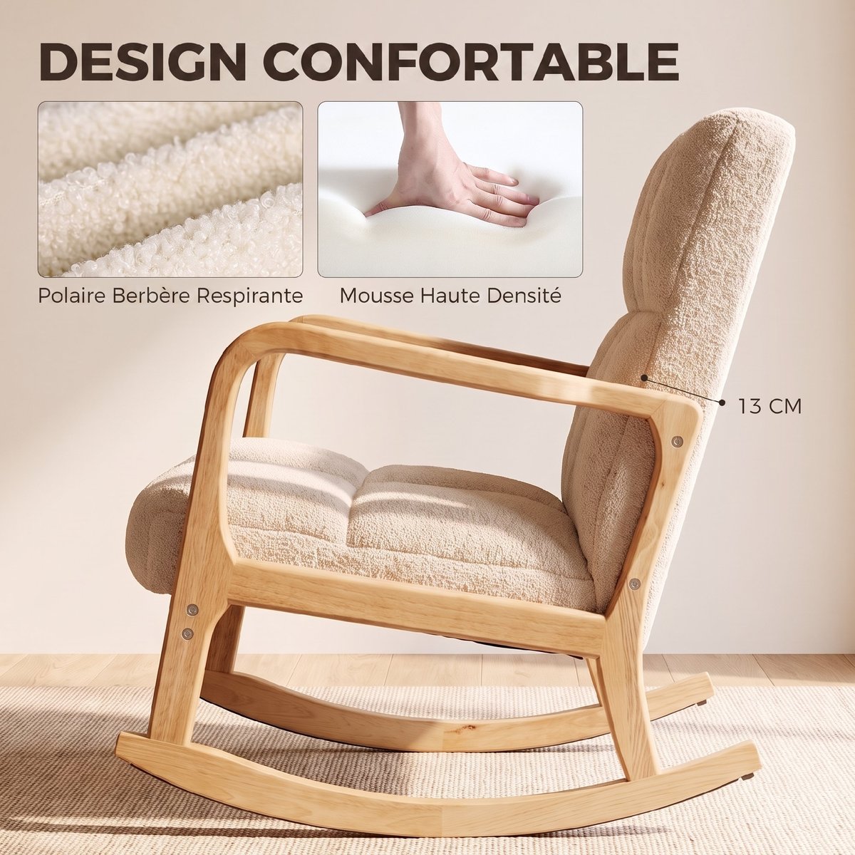 Ensemble de fauteuils à bascule Tissu beige, HOMCOM