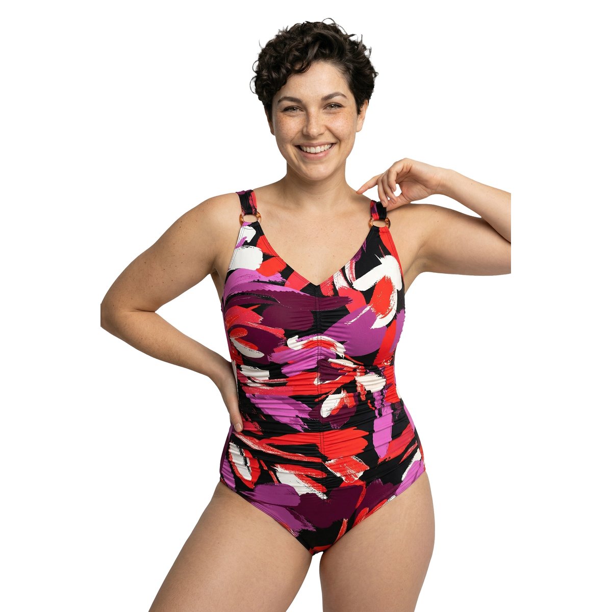 Maillot de bain à bonnets souples. Fronces. rouge, ULLA POPKEN