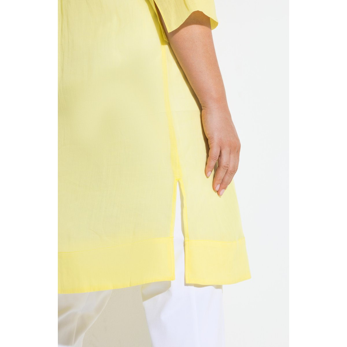 Chemisier long, tissu ramie jaune citron, ULLA POPKEN