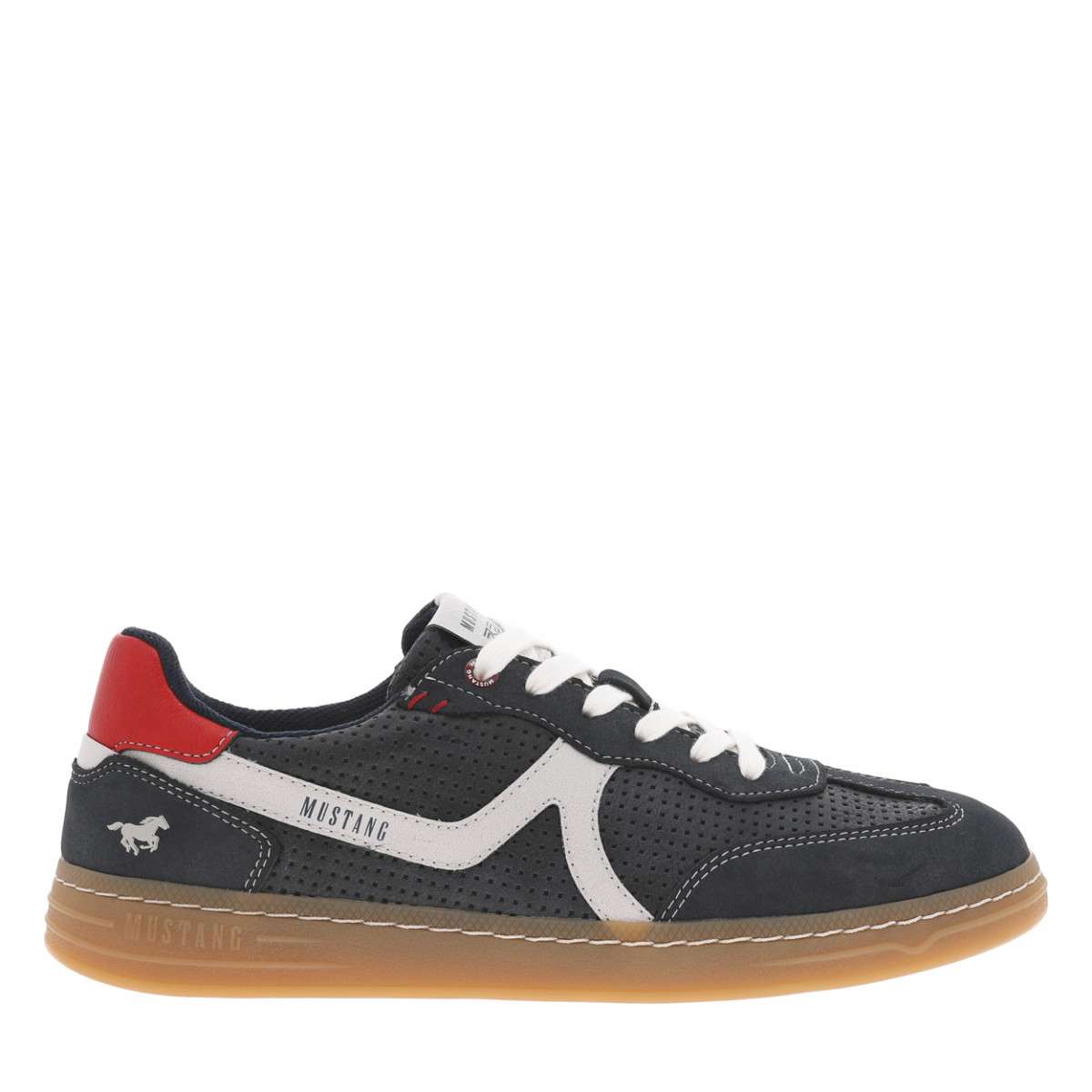 Tennis kakis à petits trous avec des lacets plats et une semelle plate bleu, MUSTANG