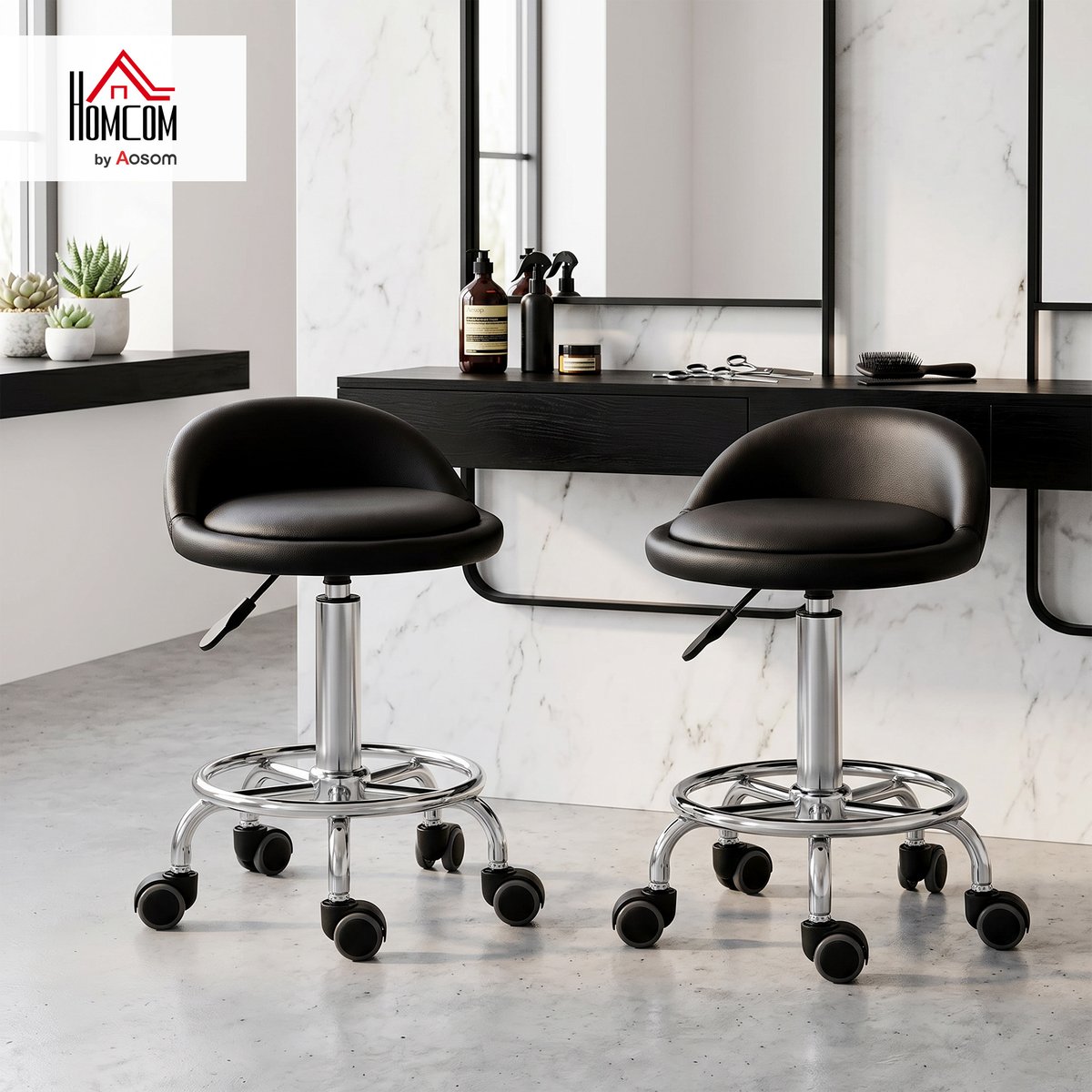 Tabouret de salon Revêtement synthétique Noir noir, HOMCOM