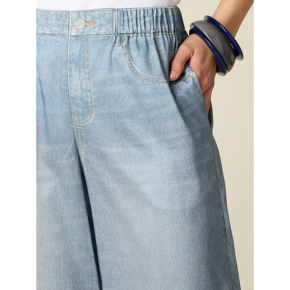 Pantalon palazzo effet denim light - blue, OLTRE