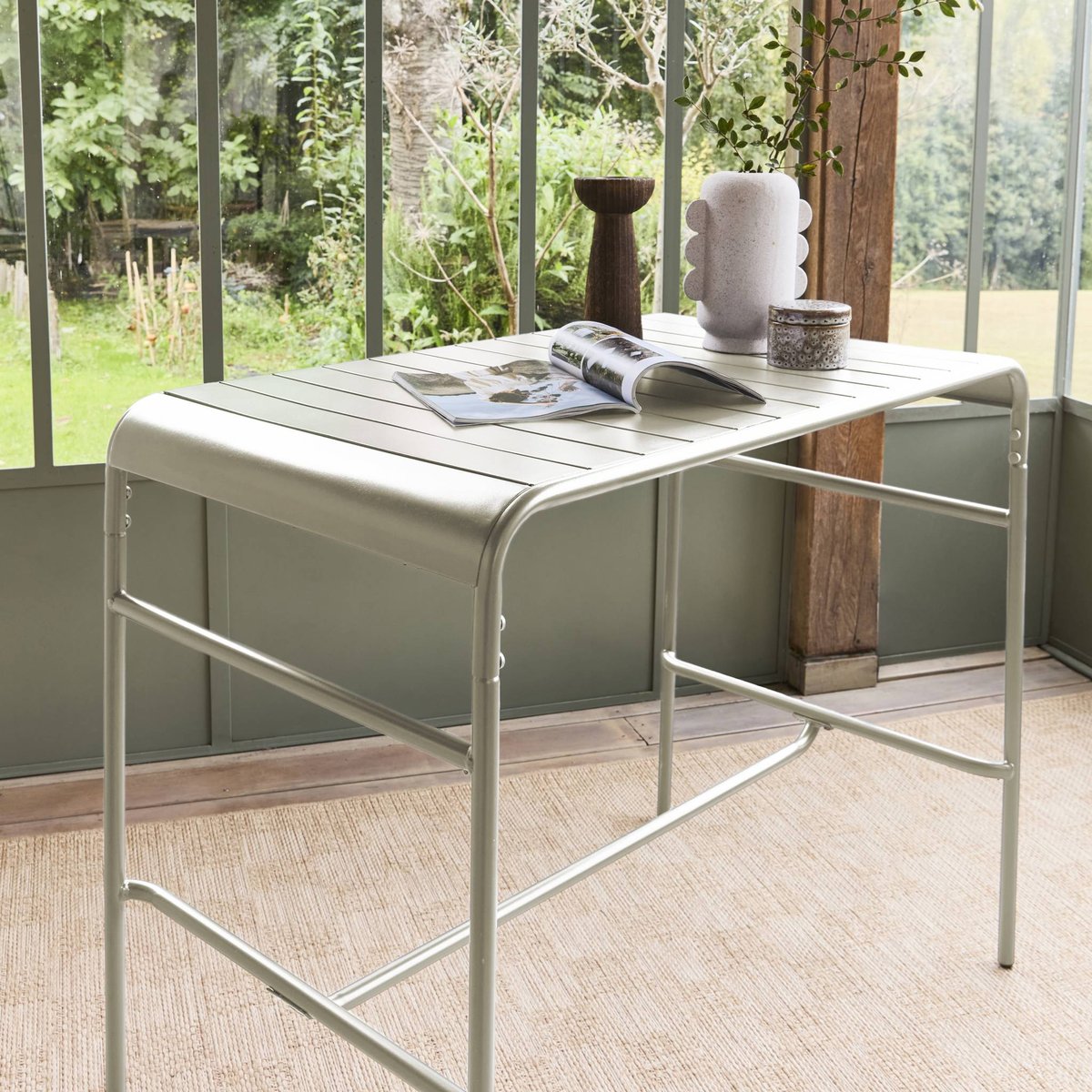 Table haute de jardin métal 4 places AMÉLIA beige, SWEEEK