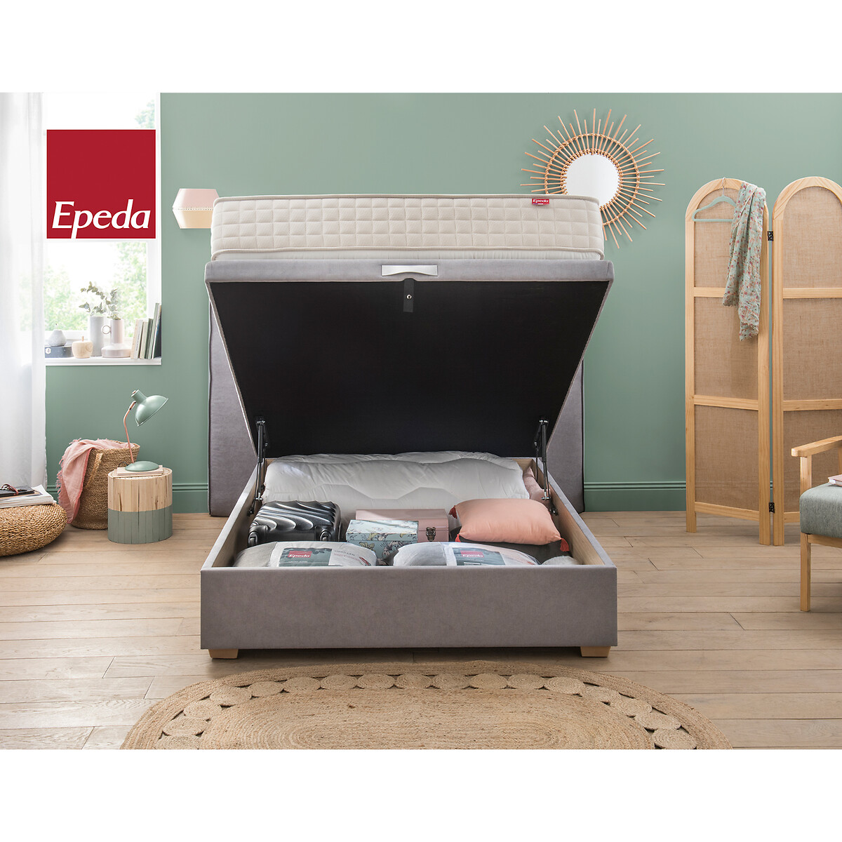 Completo 2 in 1, letto contenitore e testiera Hercules grigio topo, EPEDA