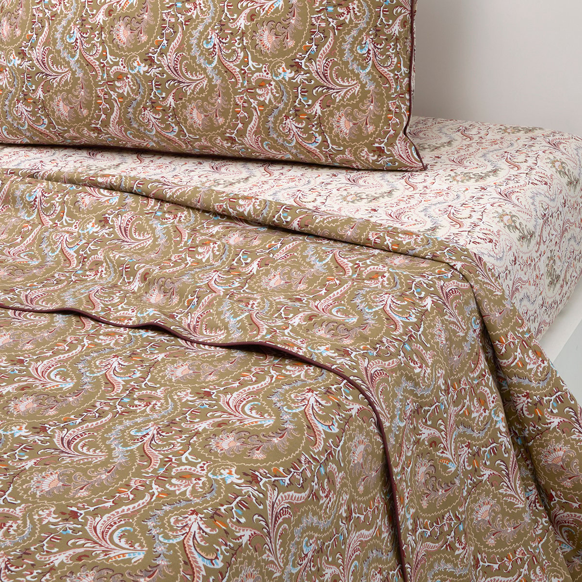 Drap plat en percale de coton vert, TALMA multicolore, DESFORGES