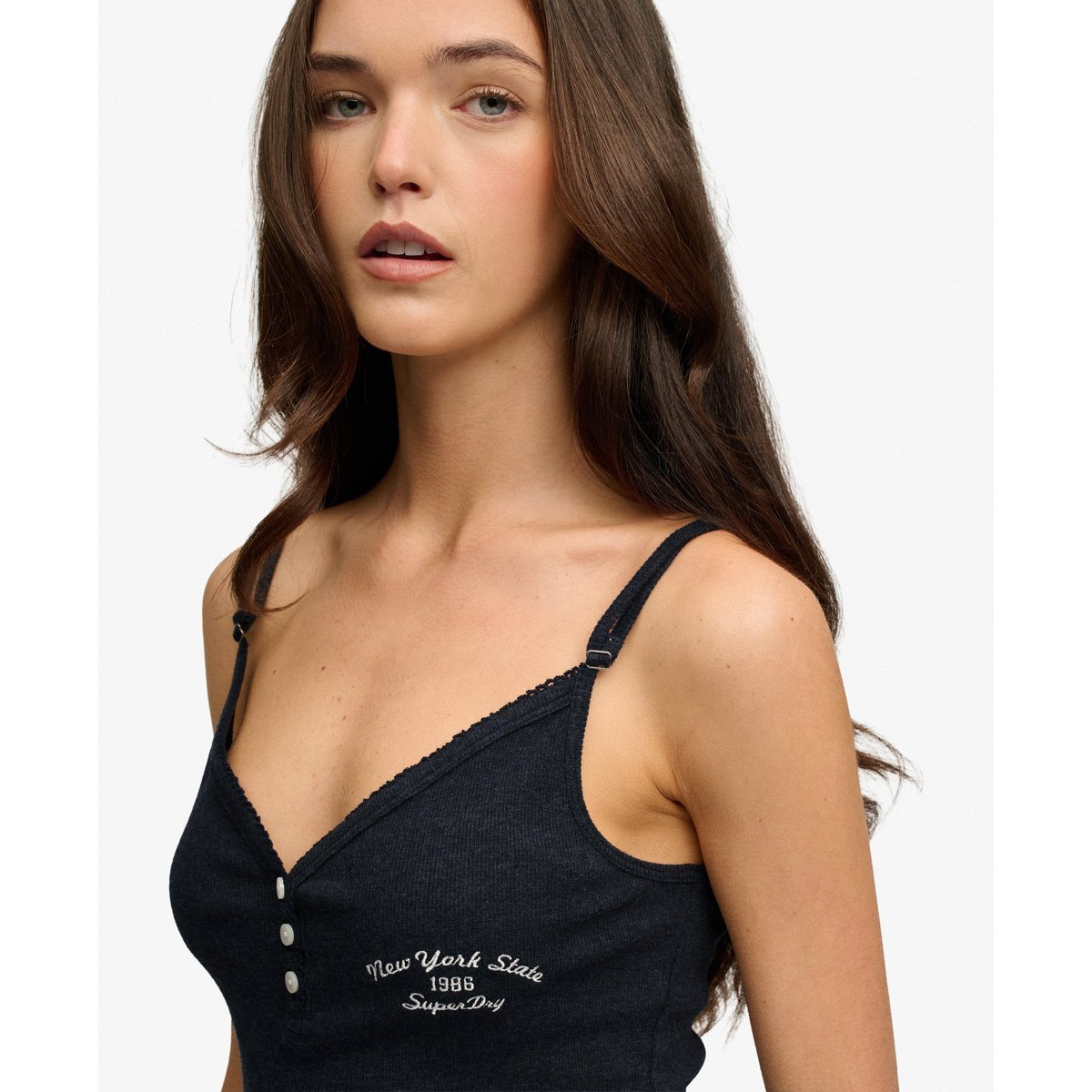 Top à bretelles Athletic Essentials avec boutons bleu marine éclipse chiné, SUPERDRY