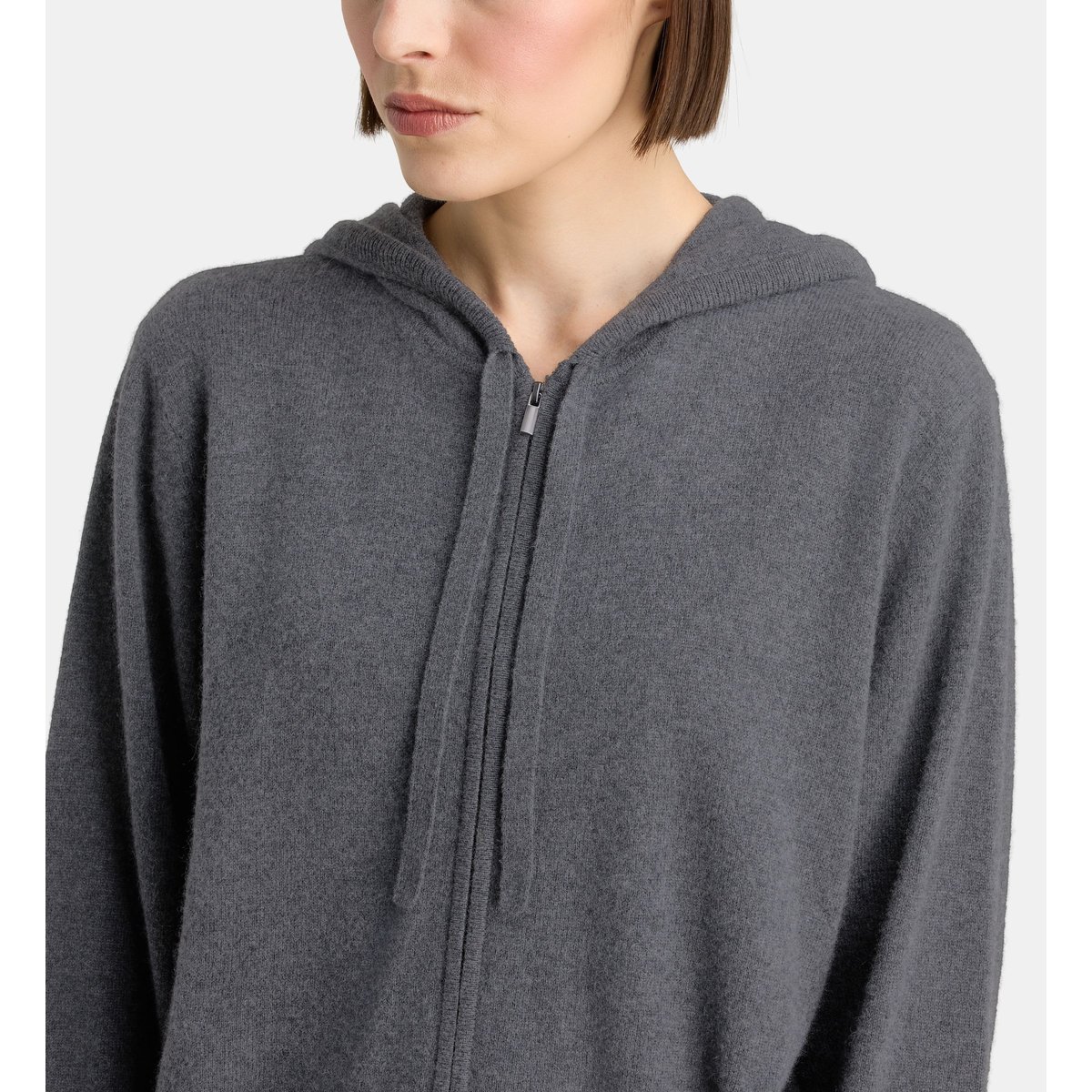 Gilet zippé à capuche zaco cachemire gris foncé, GALERIES LAFAYETTE