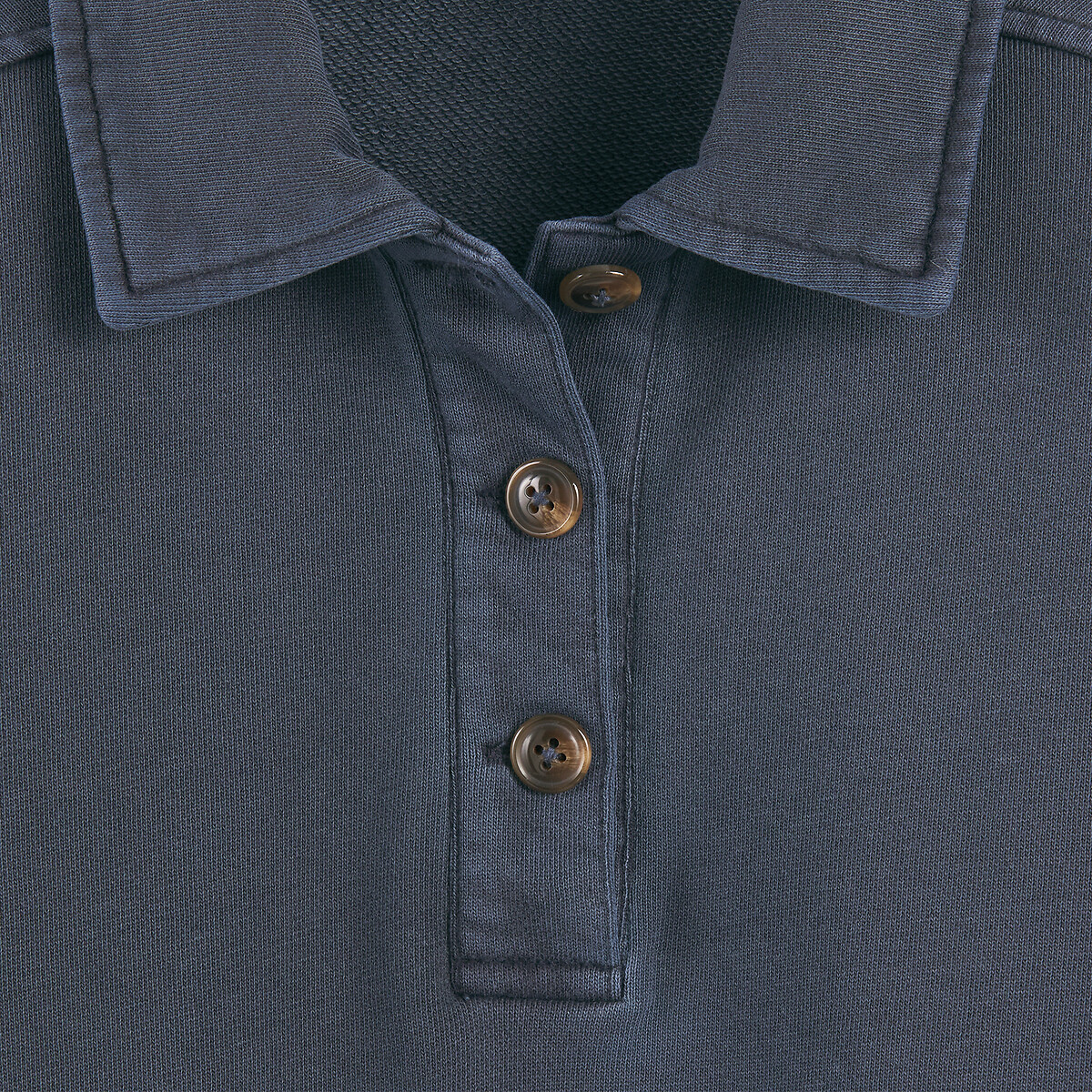Sweat col polo en molleton léger bleu marine, LA REDOUTE COLLECTIONS