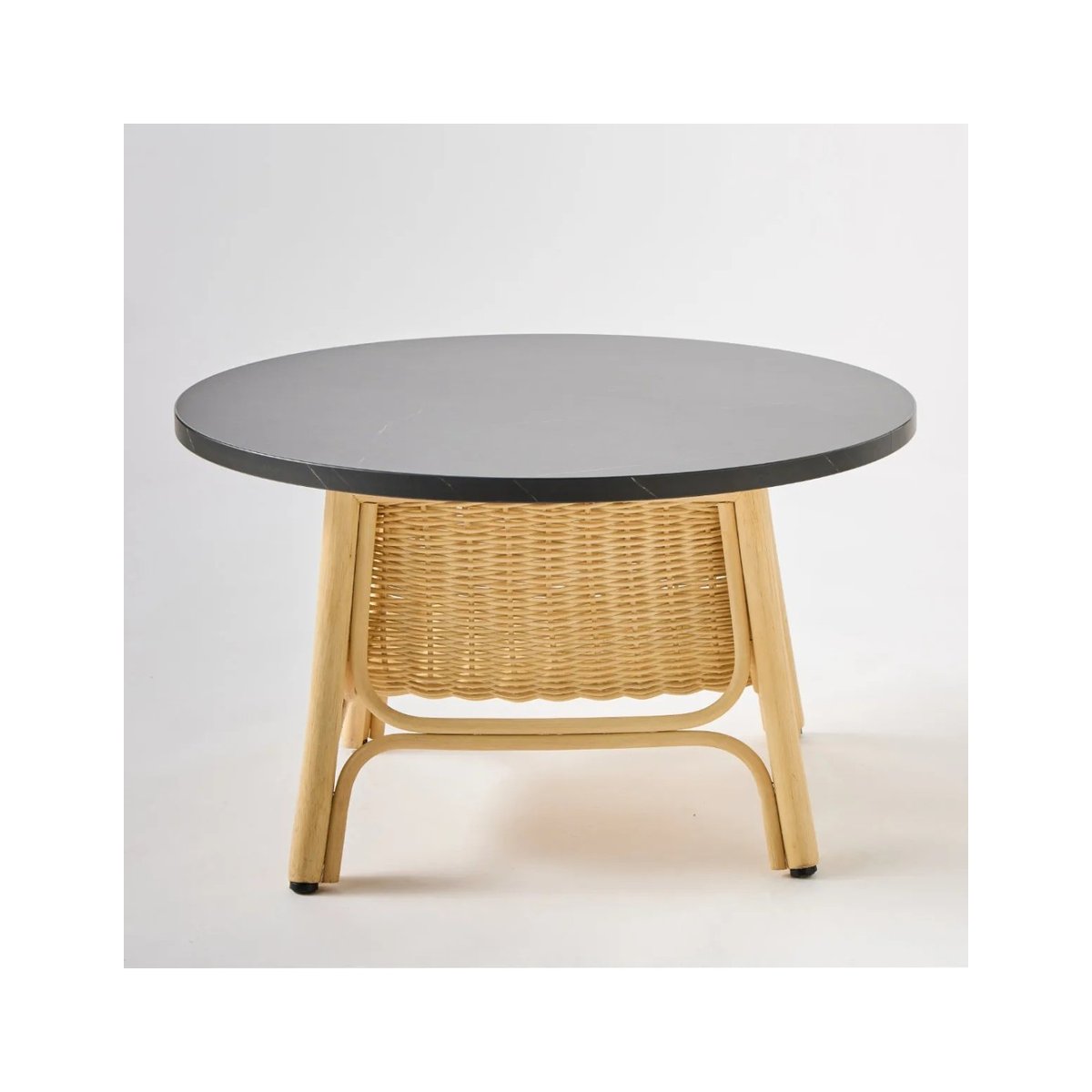 Table basse rotin CORRIDOR Dia 70 cm plateau blanc noir, KOK