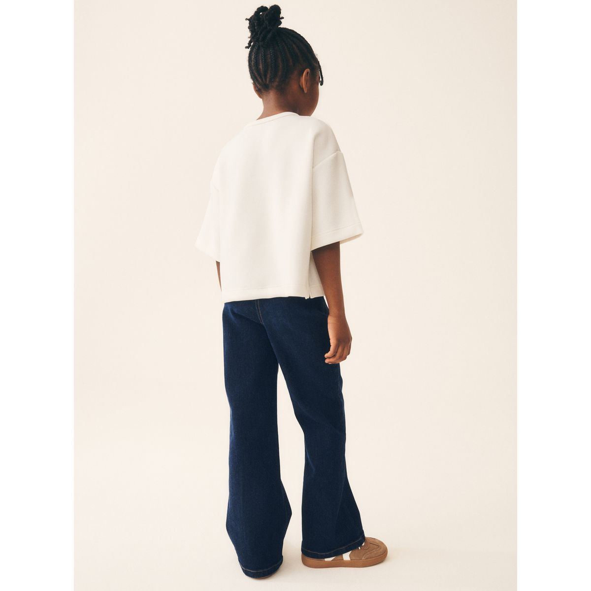 Pantalon évasé denim délavé bleu, NEXT