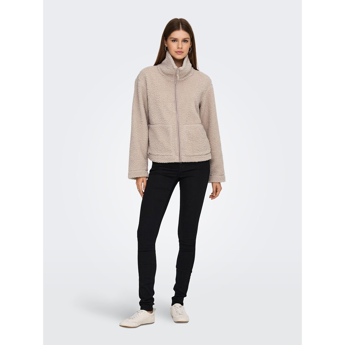 Veste zippée en sherpa ecru, ONLY