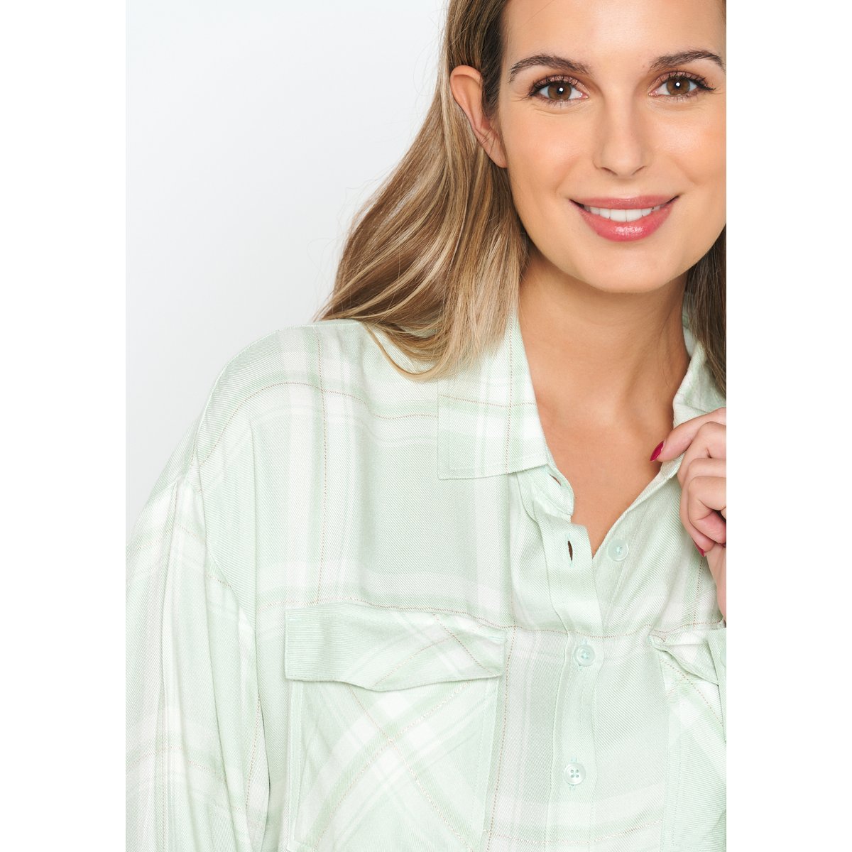 Chemise à carreaux avec fil textile vert pastel, LOLALIZA