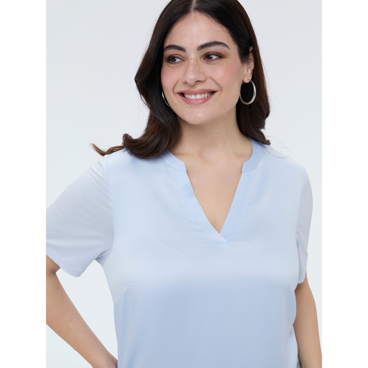 T-shirt bimatière en mélange viscose light - blue, FIORELLA RUBINO