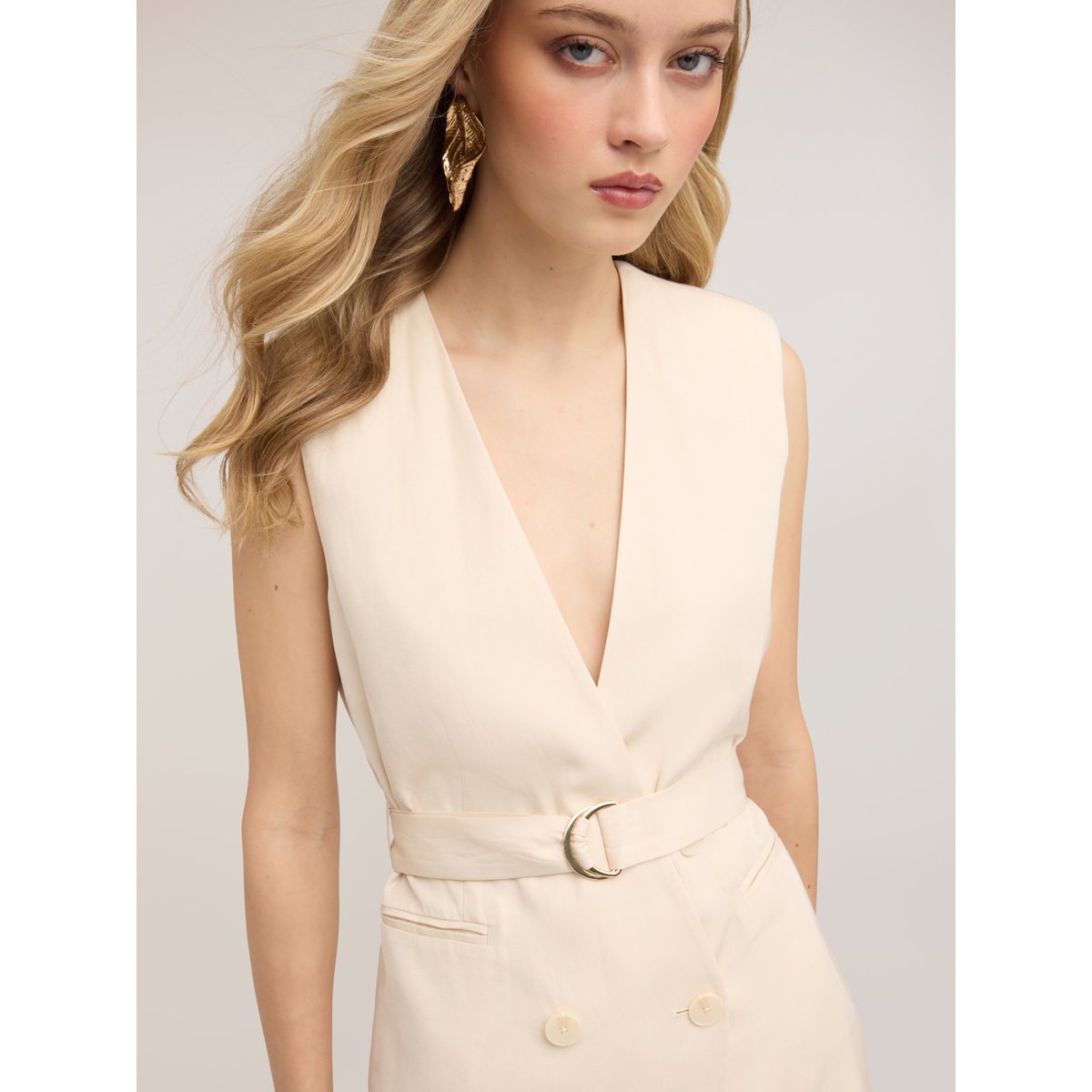 Gilet double boutonnage avec ceinture blanc, MOTIVI