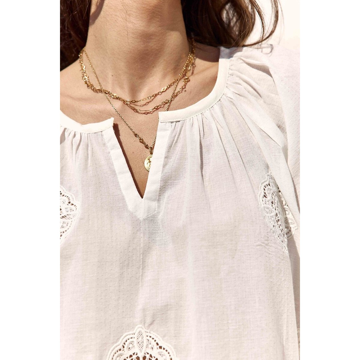 Blouse ample brodée en coton, BLAZIA blanc, LA PETITE ETOILE