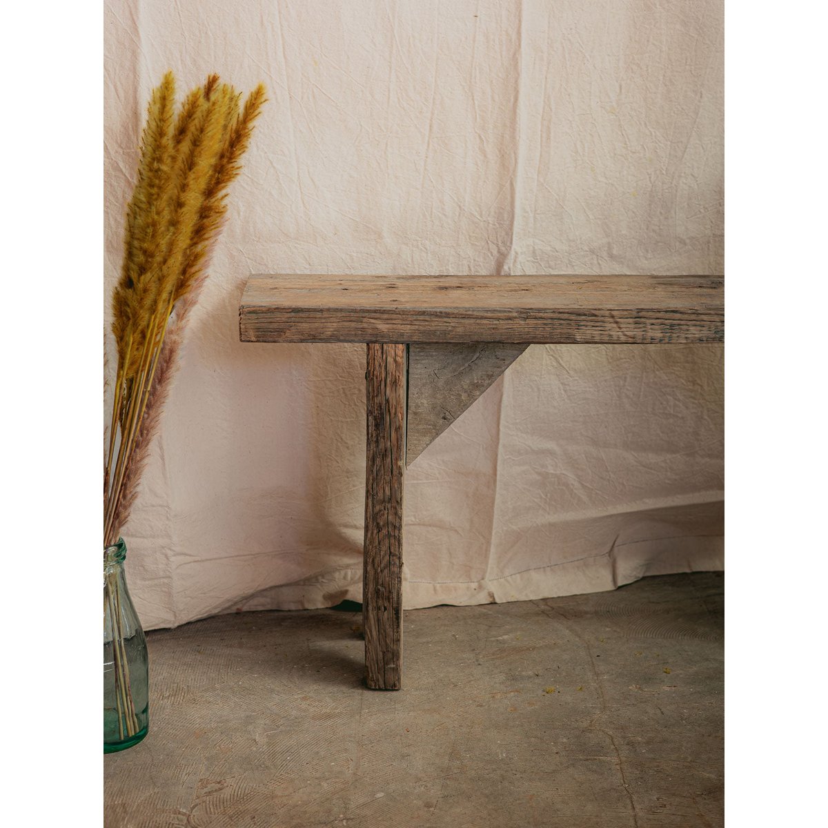Banc de ferme en bois brut blanchi Antoine N°505 - Bon état bois clair, DEBONGOUT
