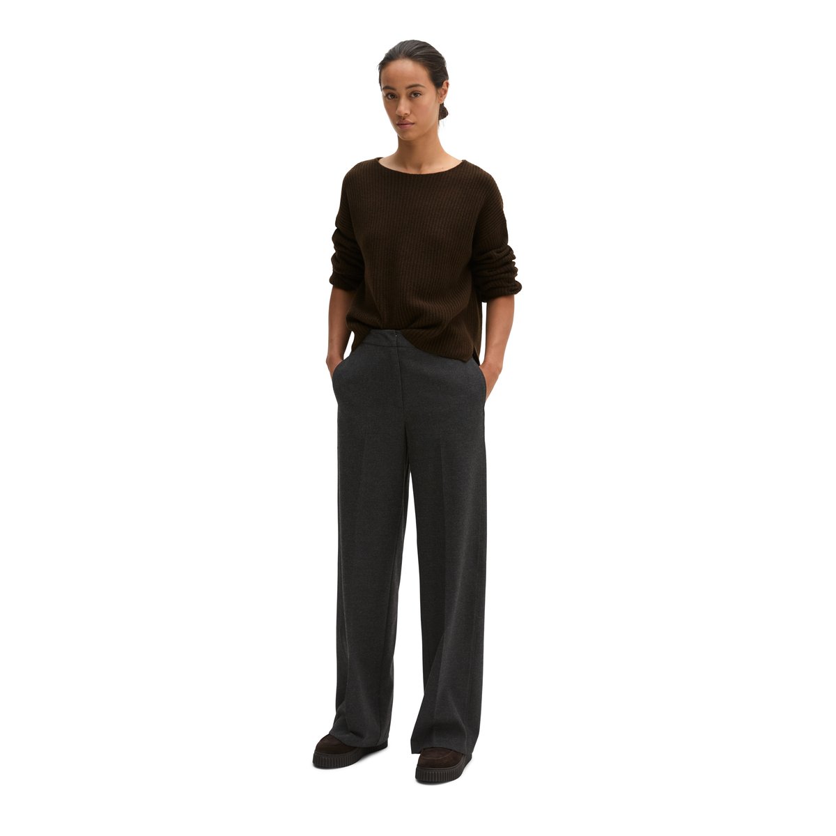 Pull en maille ample en mélange de laine vierge douce marron, MARC O'POLO