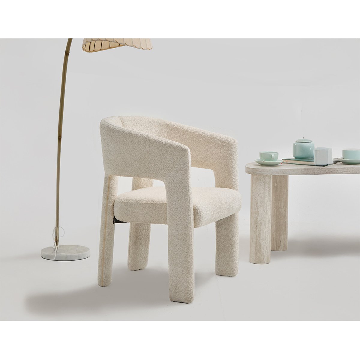 Fauteuil en tissu bouclette, GASPARD beige, BEST MOBILIER