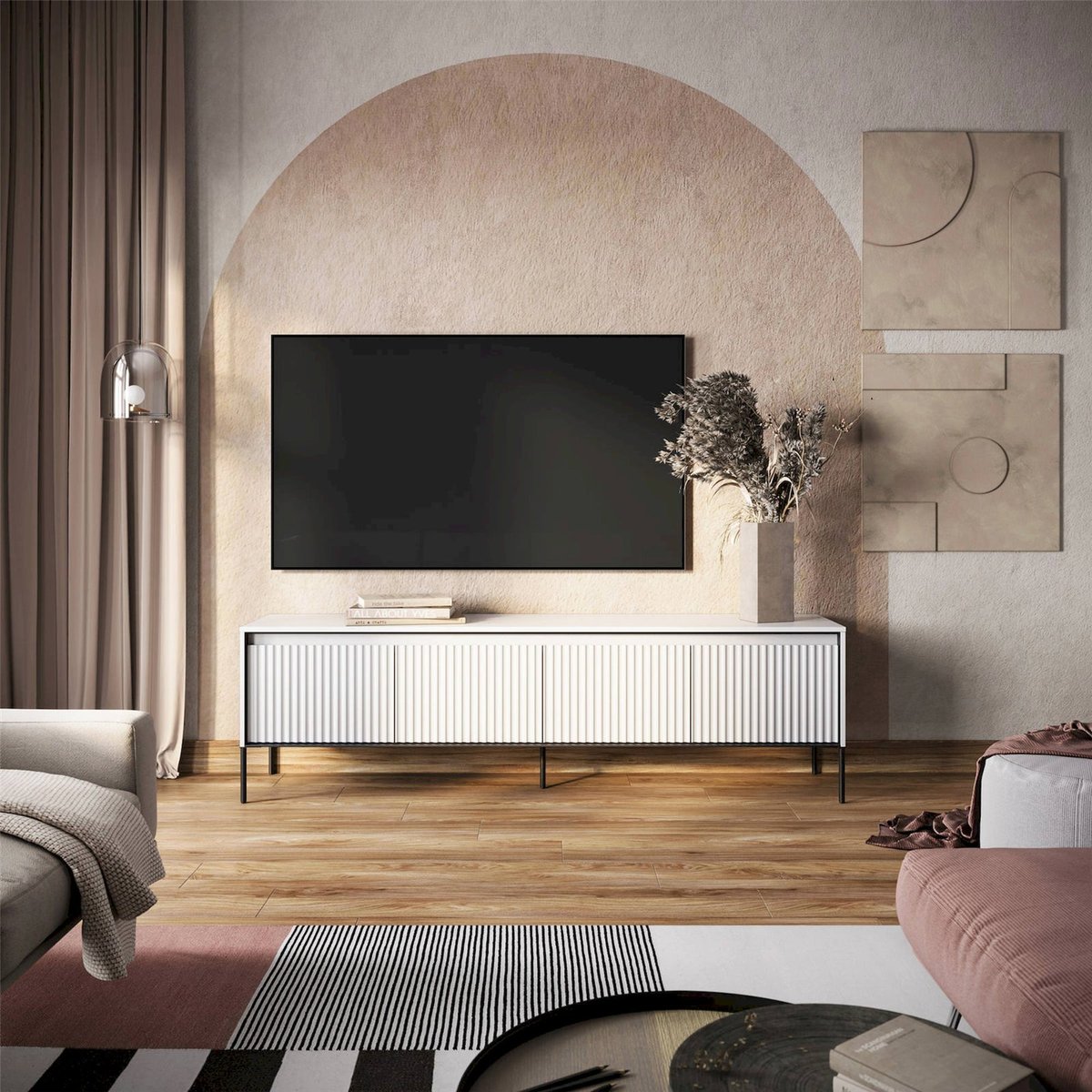 Meuble tv bois avec LED collection TREND blanc, RECOLLECTION