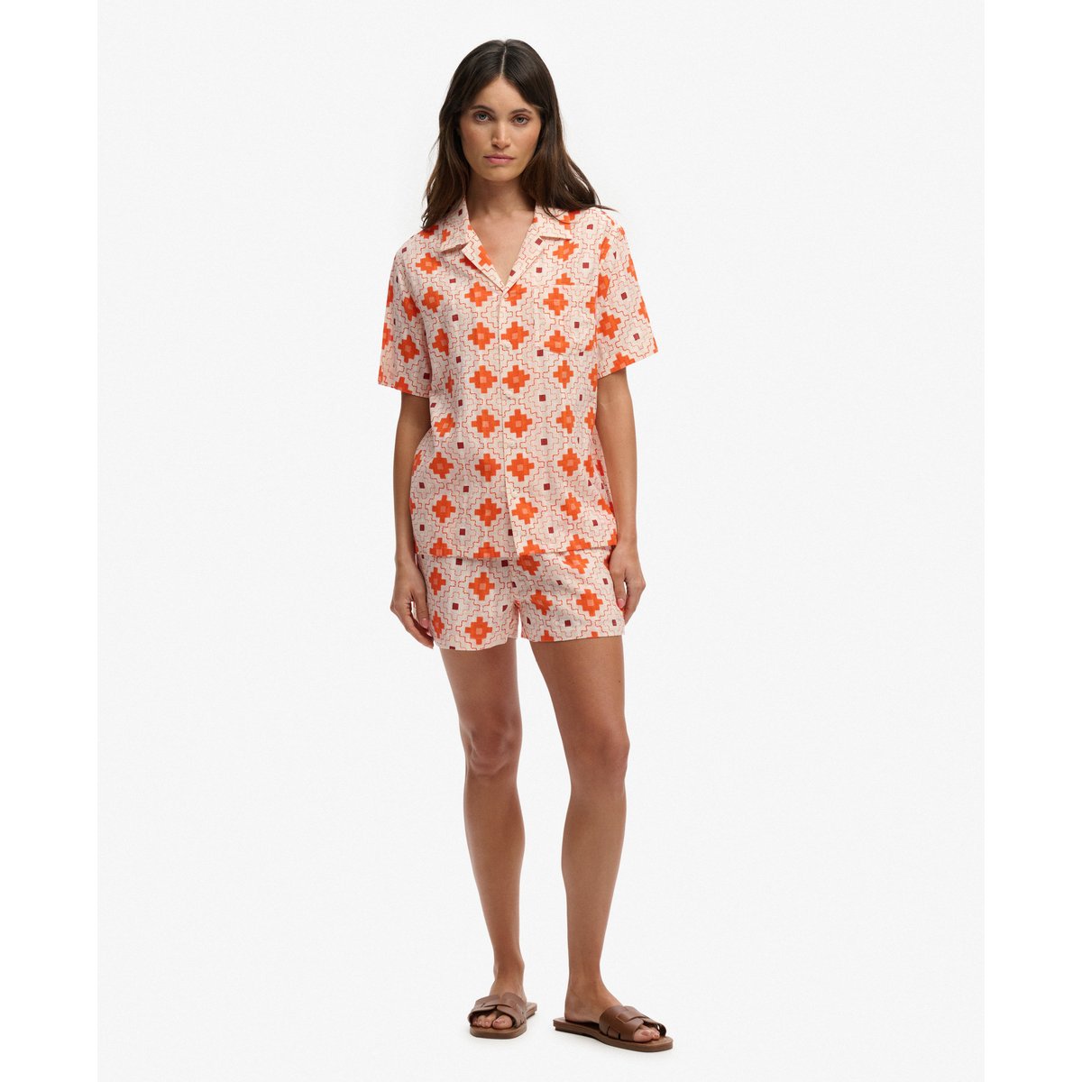 Chemise à manches courtes imprimée Beach orange sashiko tile, SUPERDRY