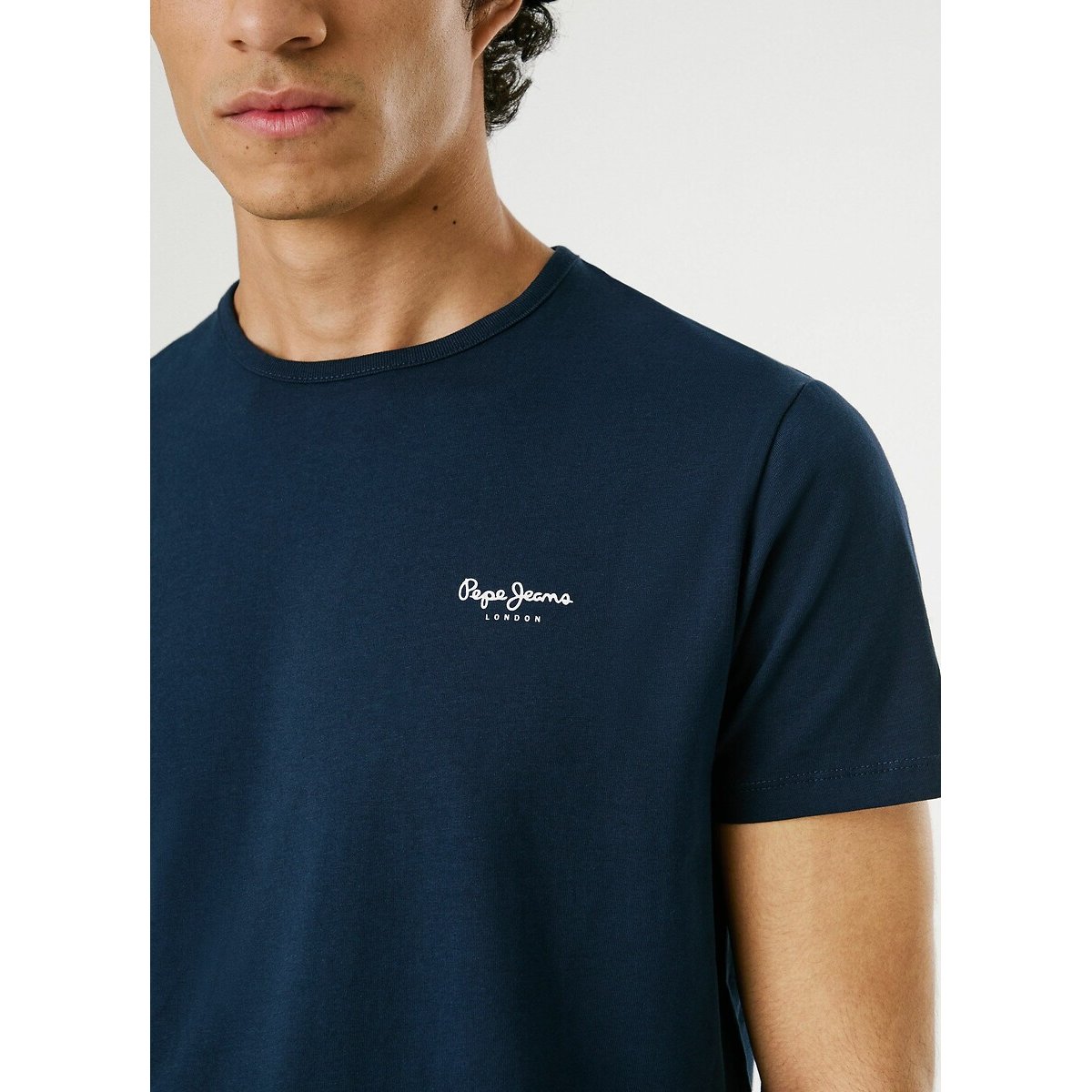 T-shirt col rond stretch Original Basic bleu marine, PEPE JEANS