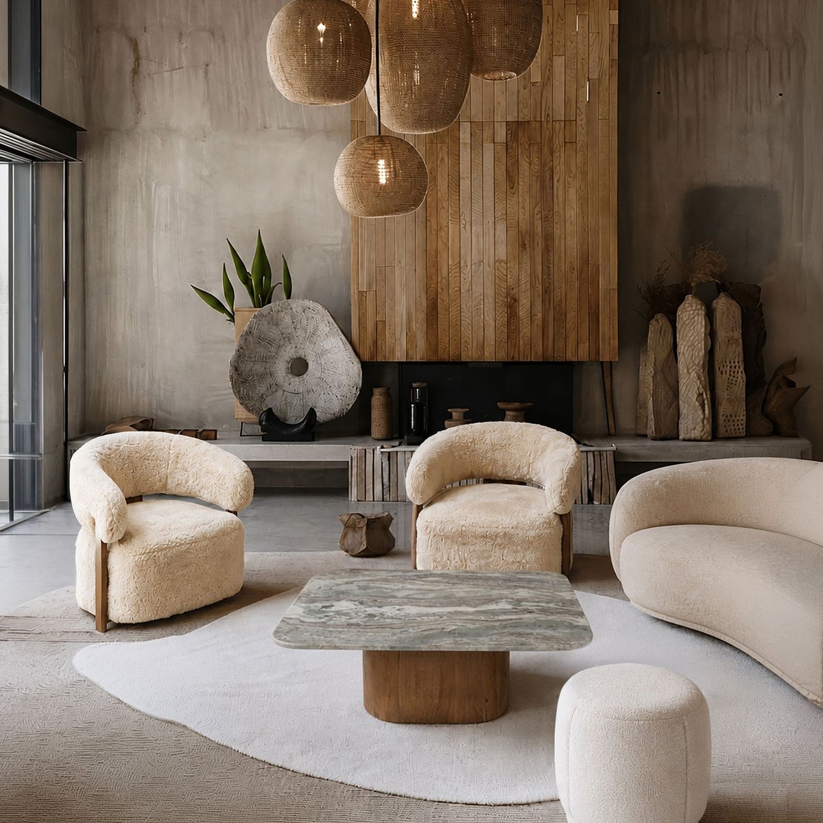 Fauteuil arrondi en tissu doux, NOUBIA beige, NOW'S HOME