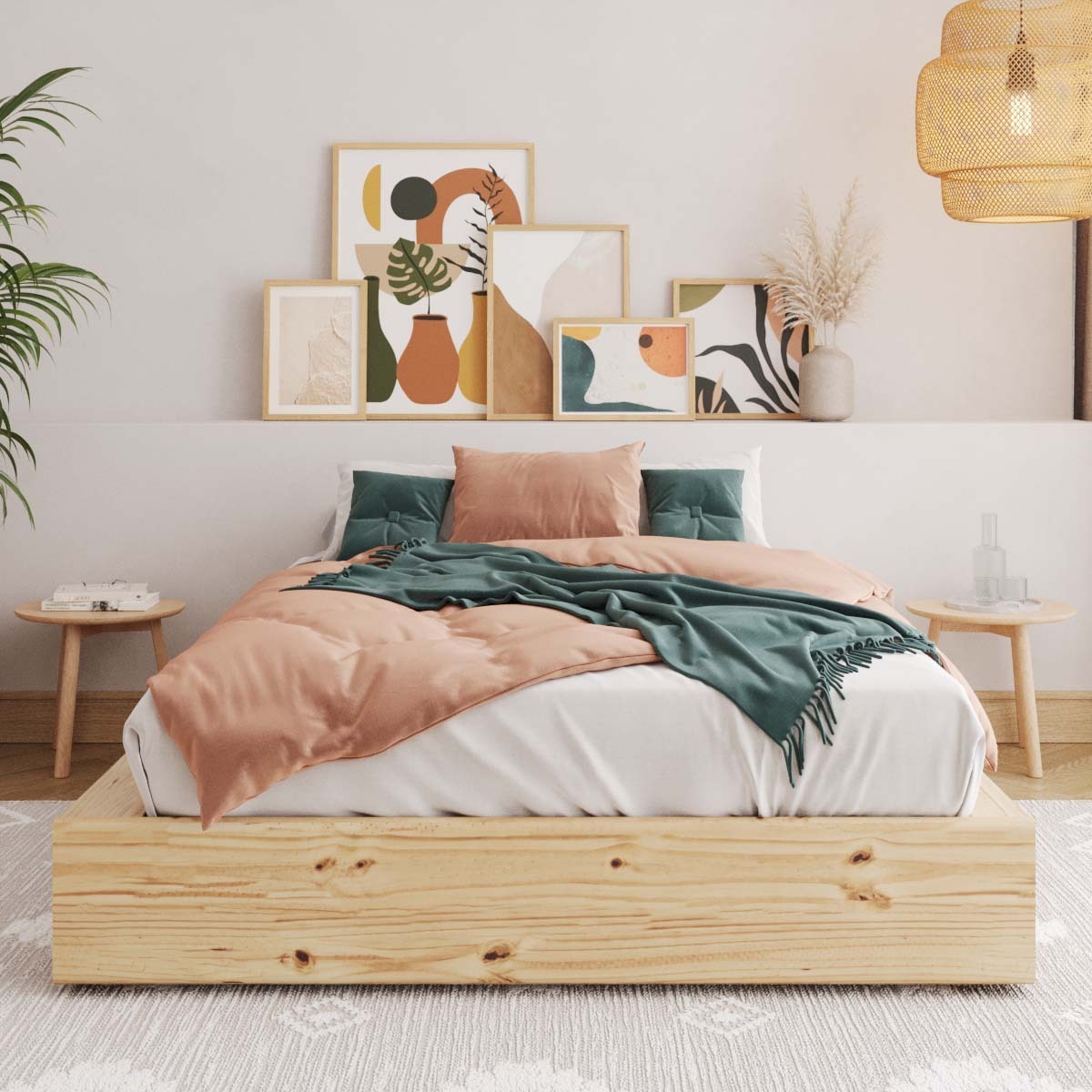 Lit avec rangements Bois massif HOGGY bois naturel, AKITEN RETAIL