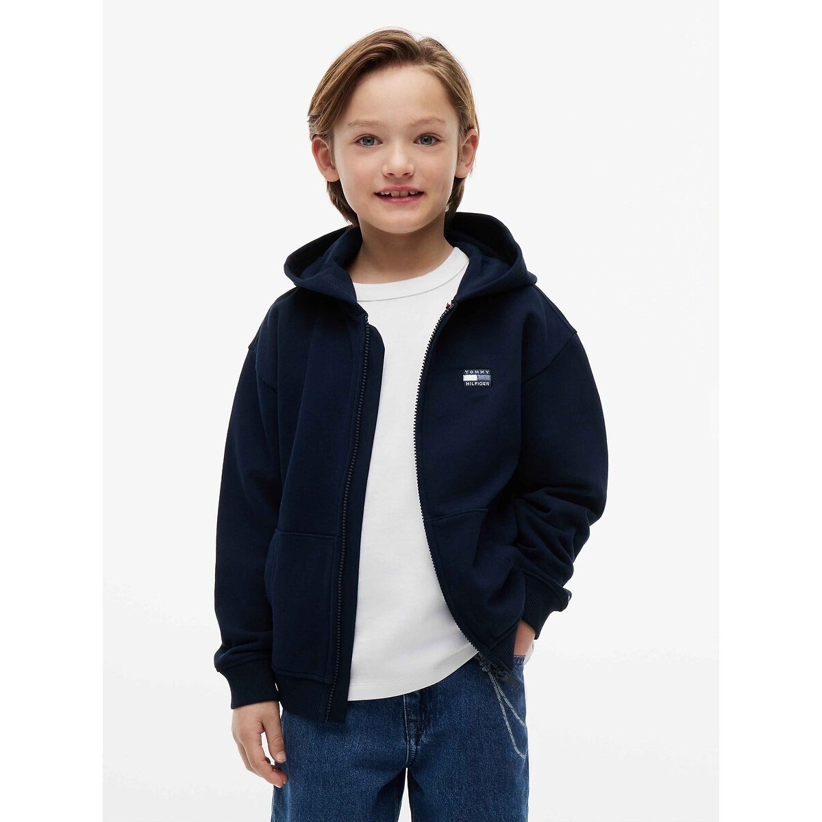 Sweat zippé à capuche bleu marine, TOMMY HILFIGER