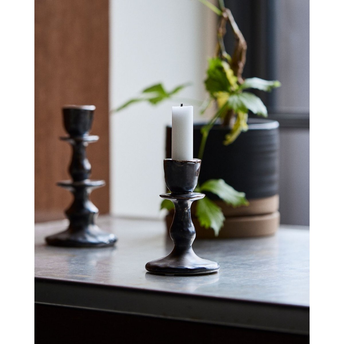 Bougeoir Lucca h 12 cm noir, HOUSE DOCTOR