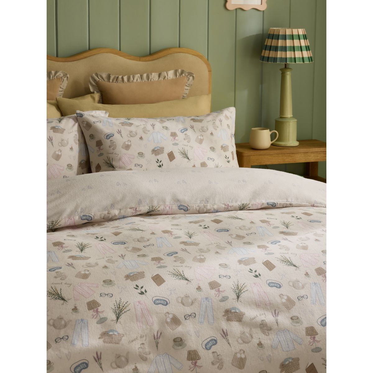 Parure housse et taie en coton brossé à motif naturel, NEXT