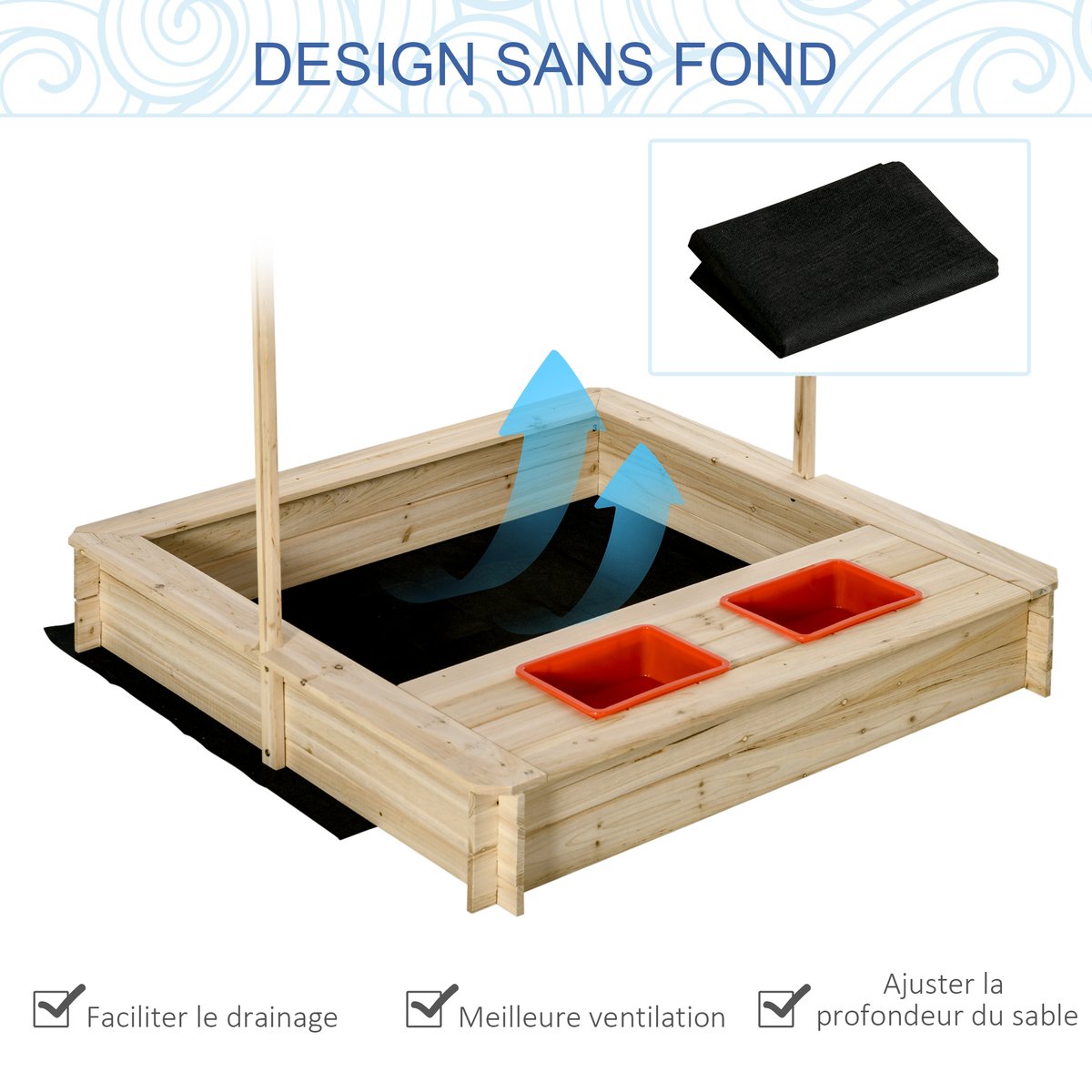 Bac à sable pour enfants Bois de sapin Bois rouge, OUTSUNNY