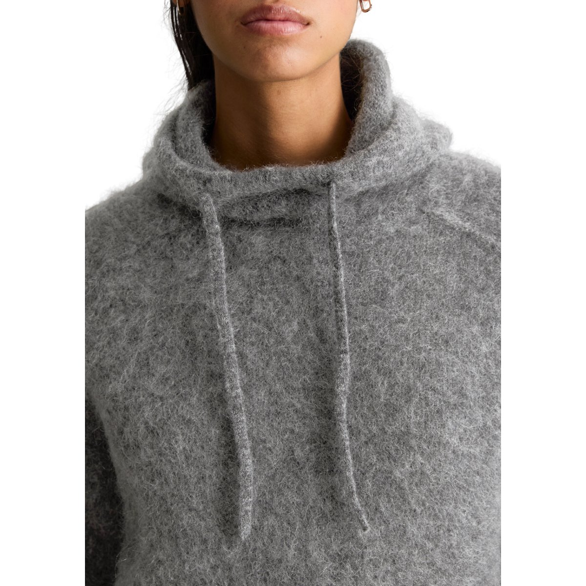 Sweat à capuche oversize en maille en mélange de mohair et de laine vierge gris, MARC O’POLO DENIM