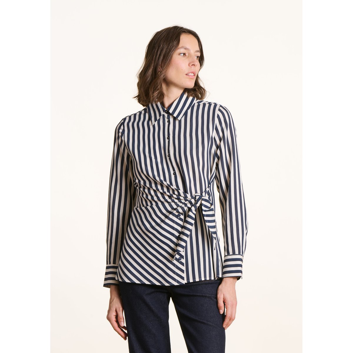 Chemise manches longues à rayures ecru/navy, LA FEE MARABOUTEE
