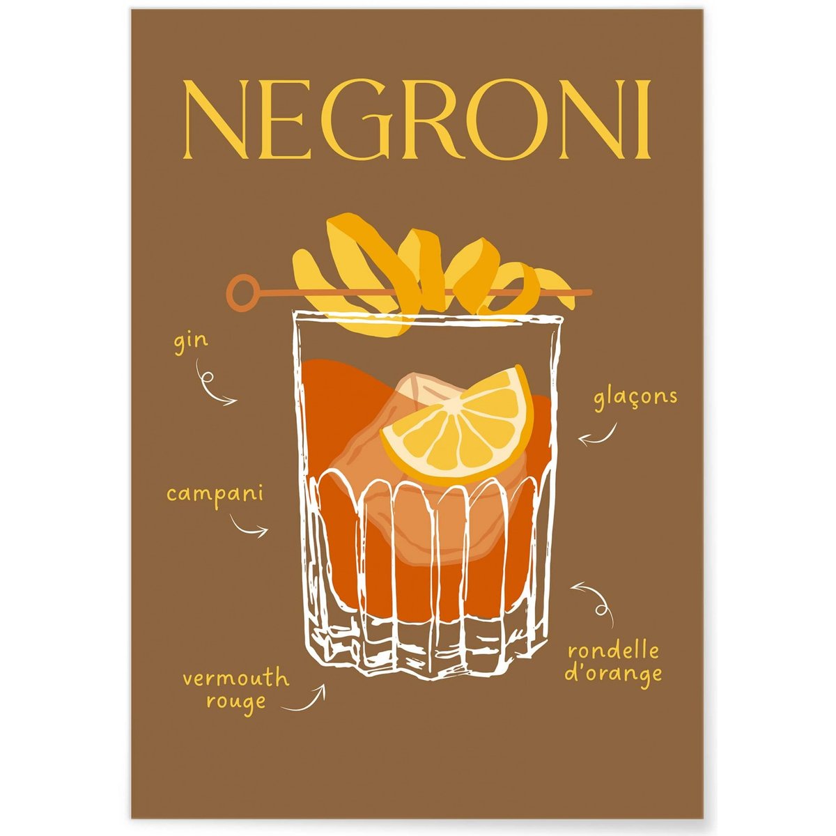 Affiche Cocktail Negroni 2 blanc, L'AFFICHERIE