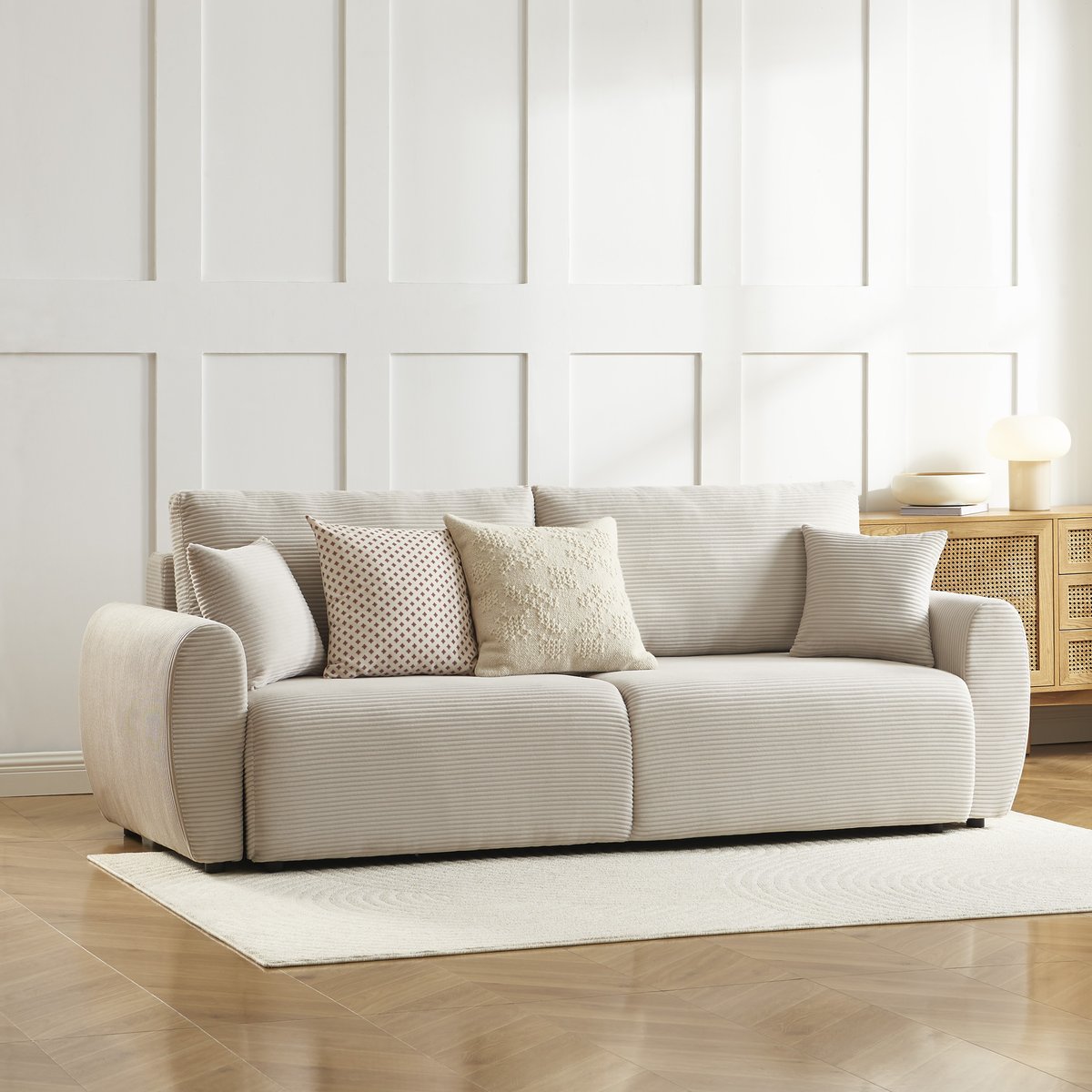 Canapé droit convertible velours DANILO beige, BAÏTA