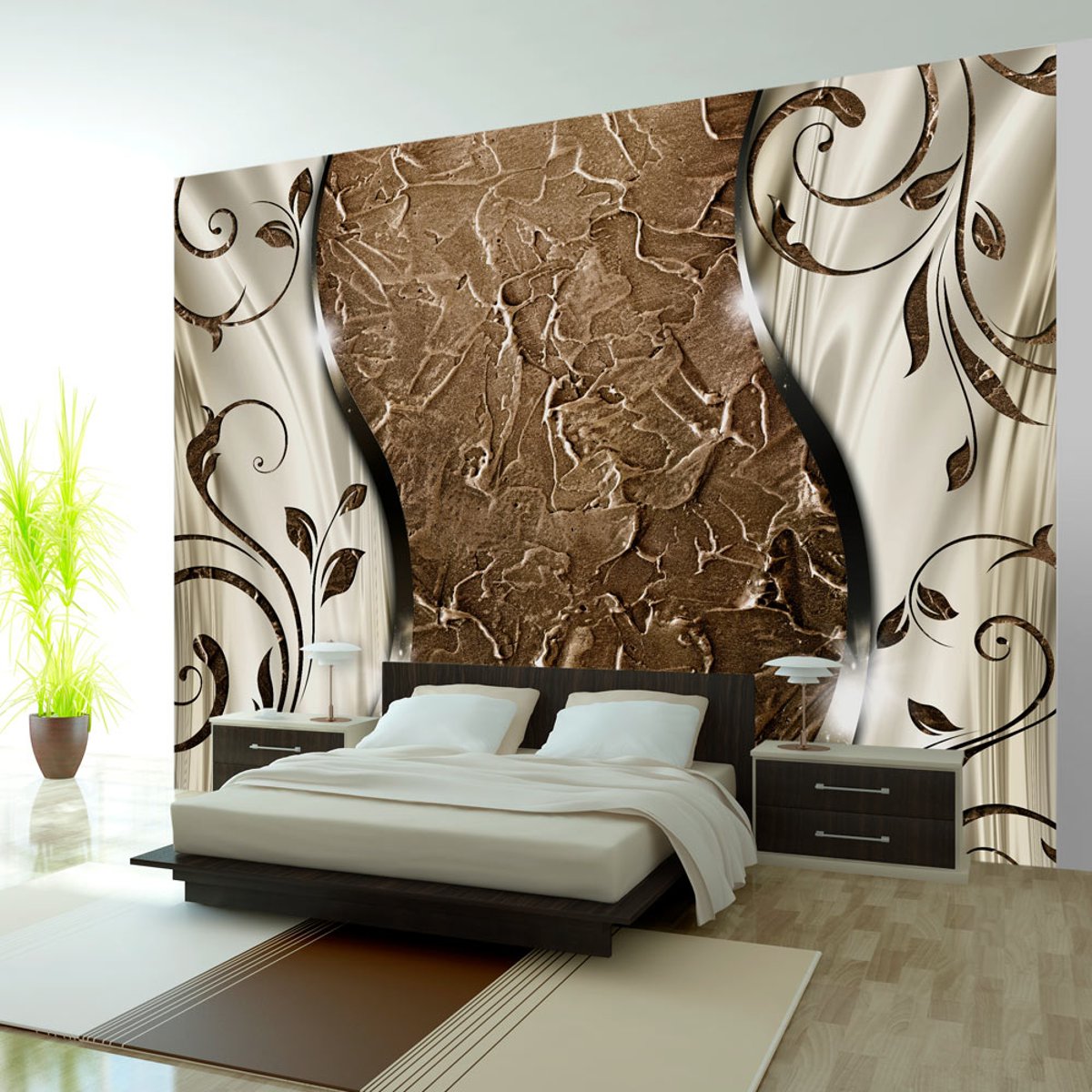 Papier peint intissé panoramique Brown twigs beige, EDEN