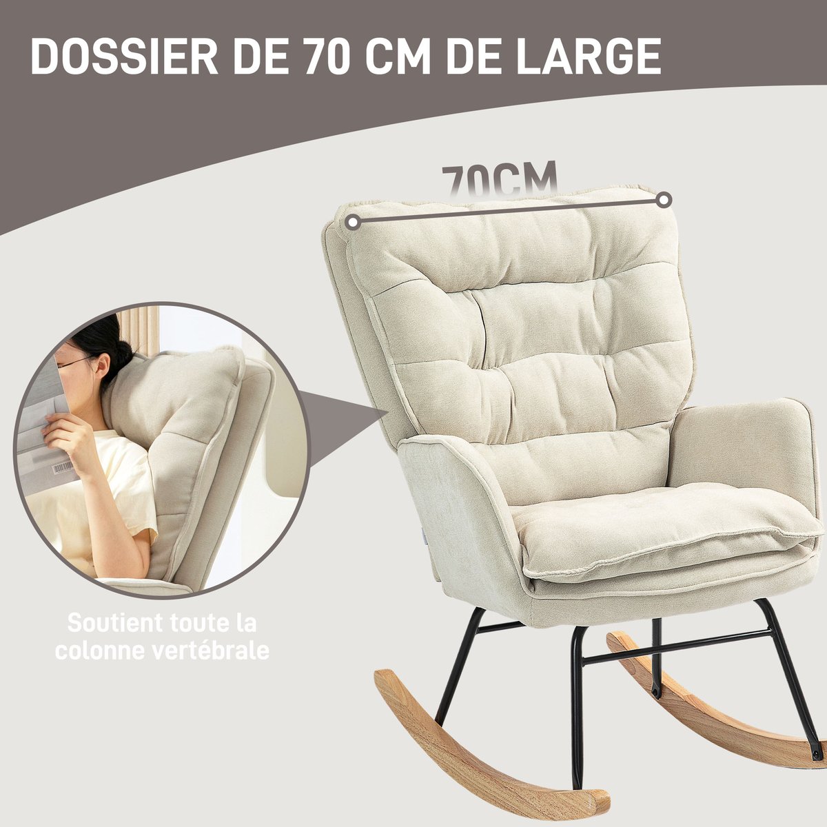 Fauteuil à bascule Chenille (100% polyester) beige, HOMCOM