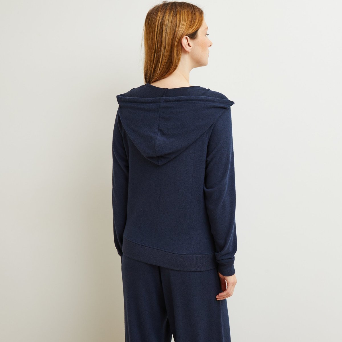 Sweat zippé à capuche doux et léger marine, MONOPRIX
