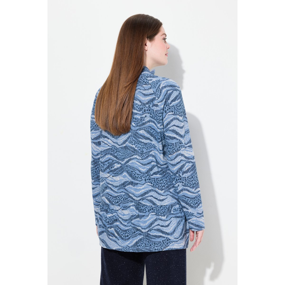 T-shirt long en coton bio bleu jean, ULLA POPKEN
