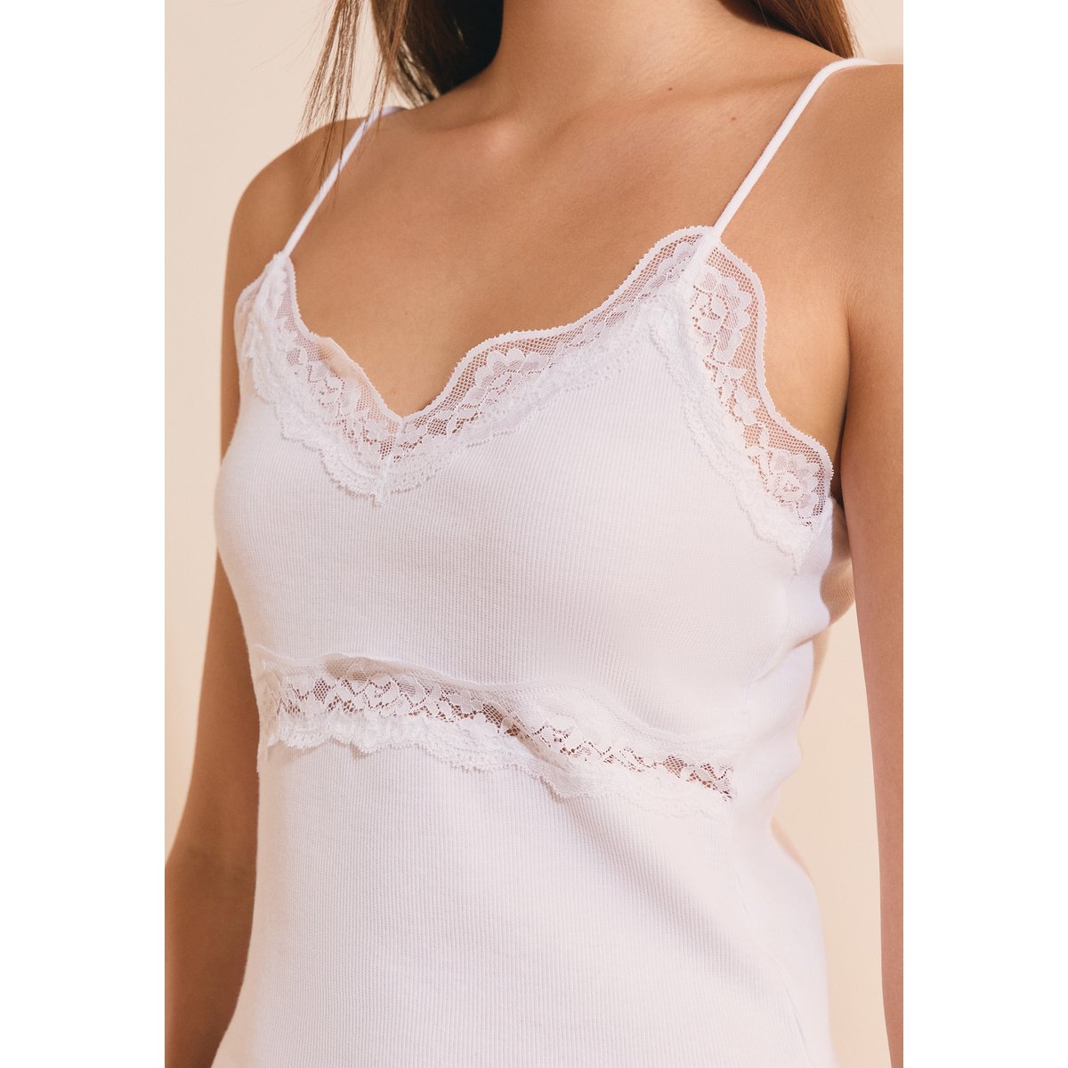 Caraco en coton détails dentelle ANTOINETTE TS blanc, ETAM