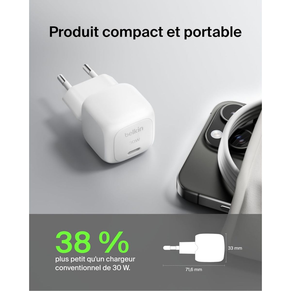 Chargeur 30W USB charge rapide PPS Blanc couleur unique, BELKIN